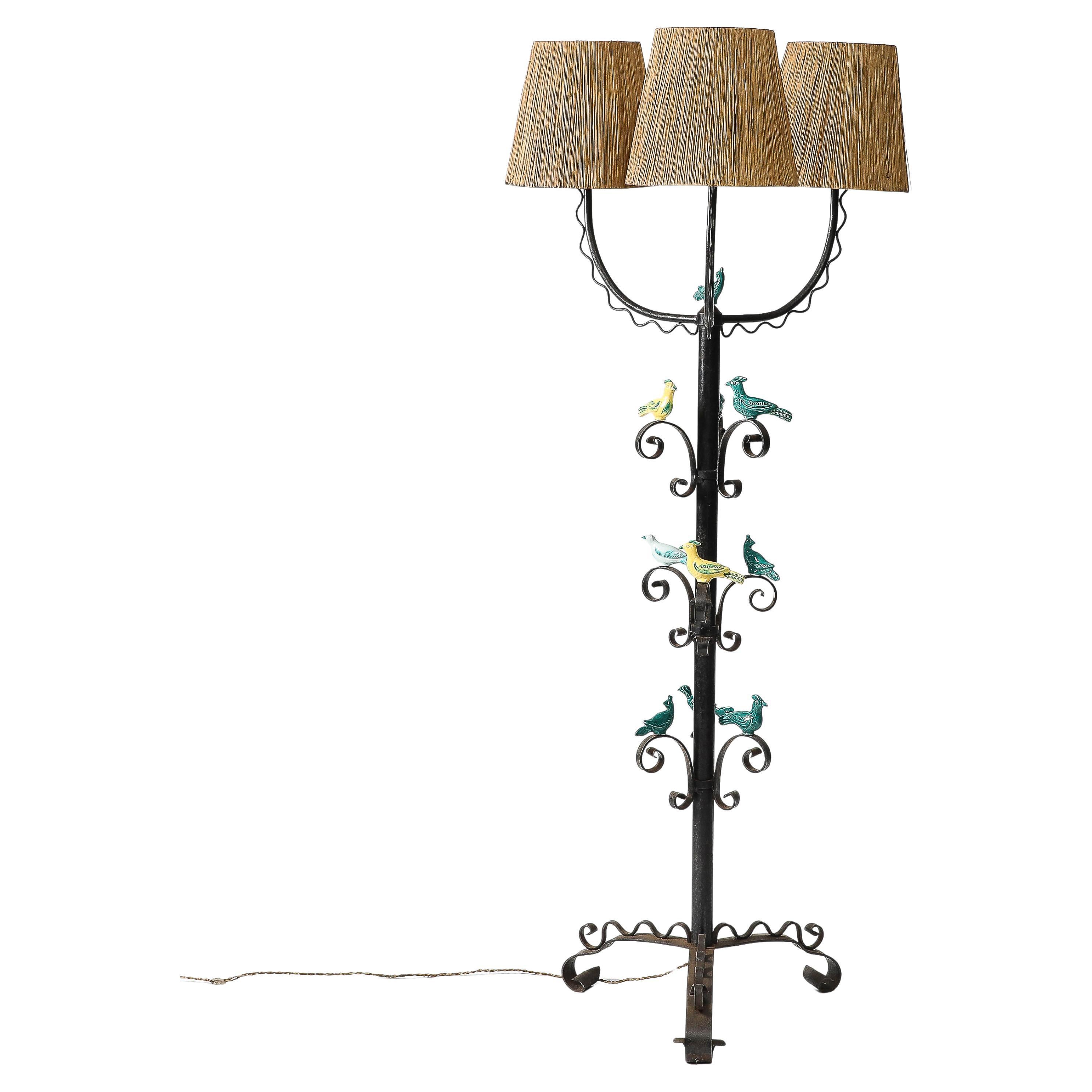 Iron and Glazed Ceramic Floor Lamp, France, c. 1940