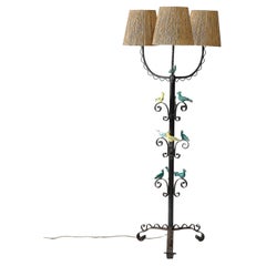 Iron and Glazed Ceramic Floor Lamp, France, c. 1940