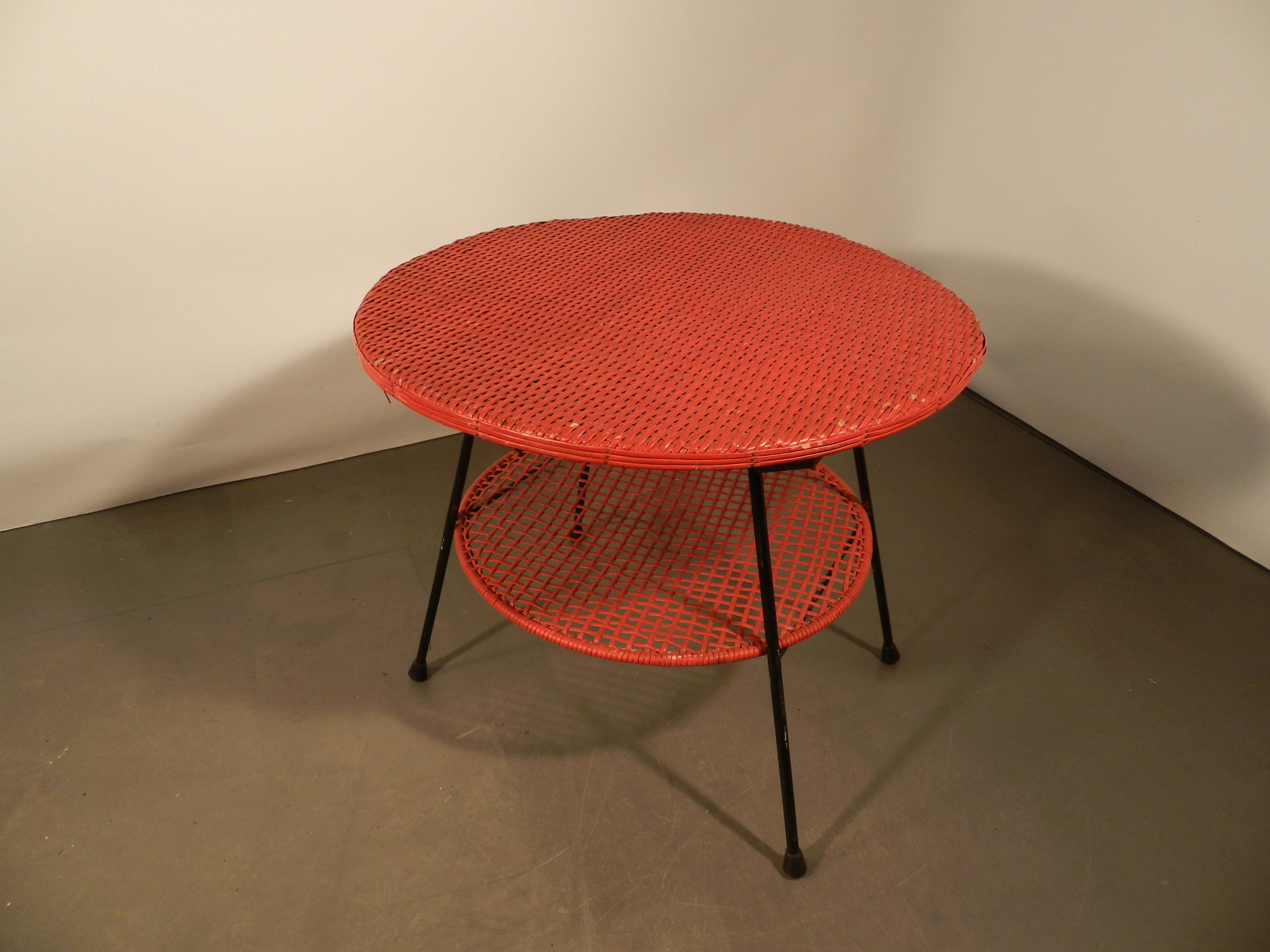 Mid-Century Modern Iron and Lacquered Rattan Gueridon, circa 1950 For Sale