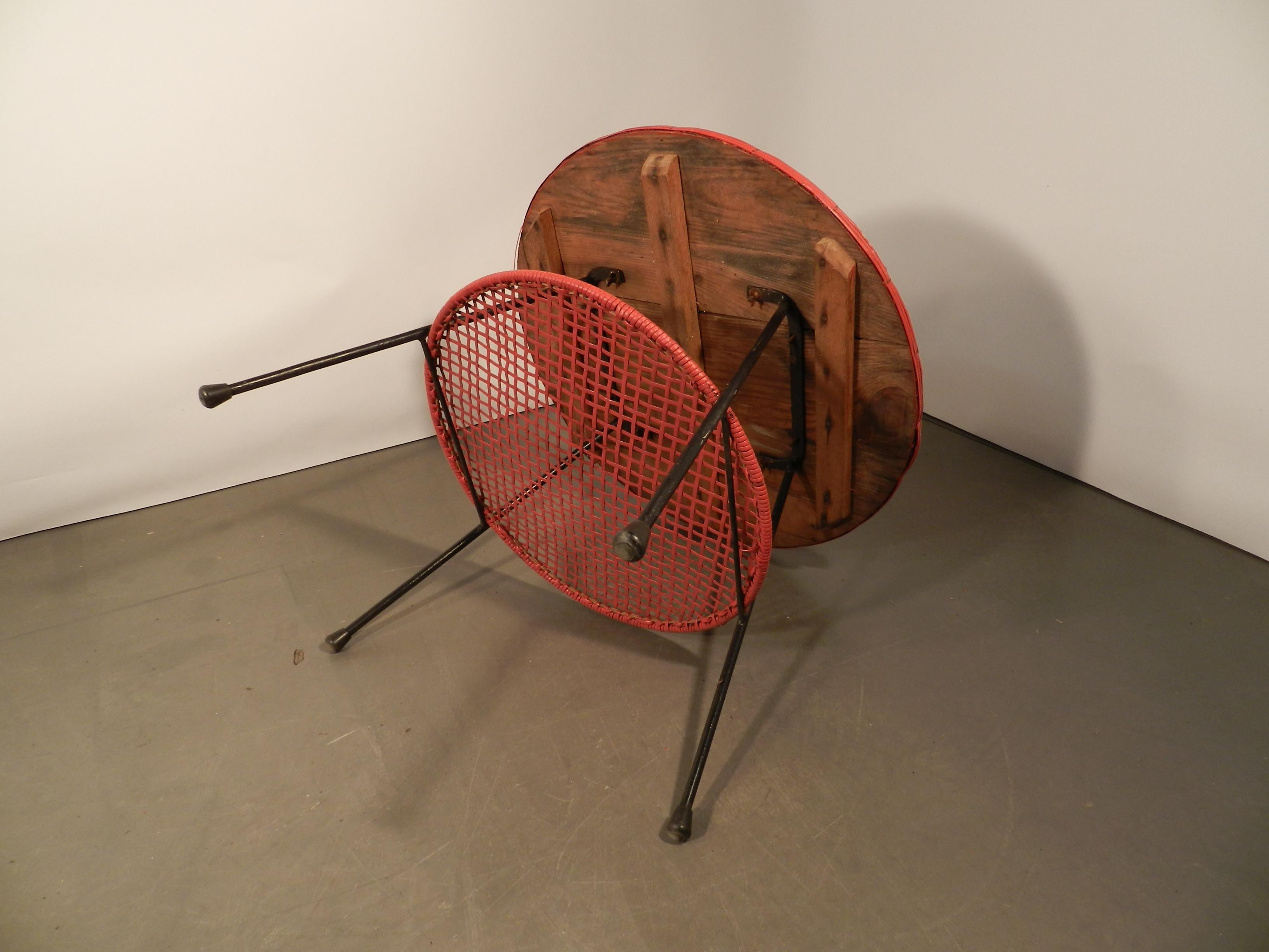 Mid-20th Century Iron and Lacquered Rattan Gueridon, circa 1950 For Sale