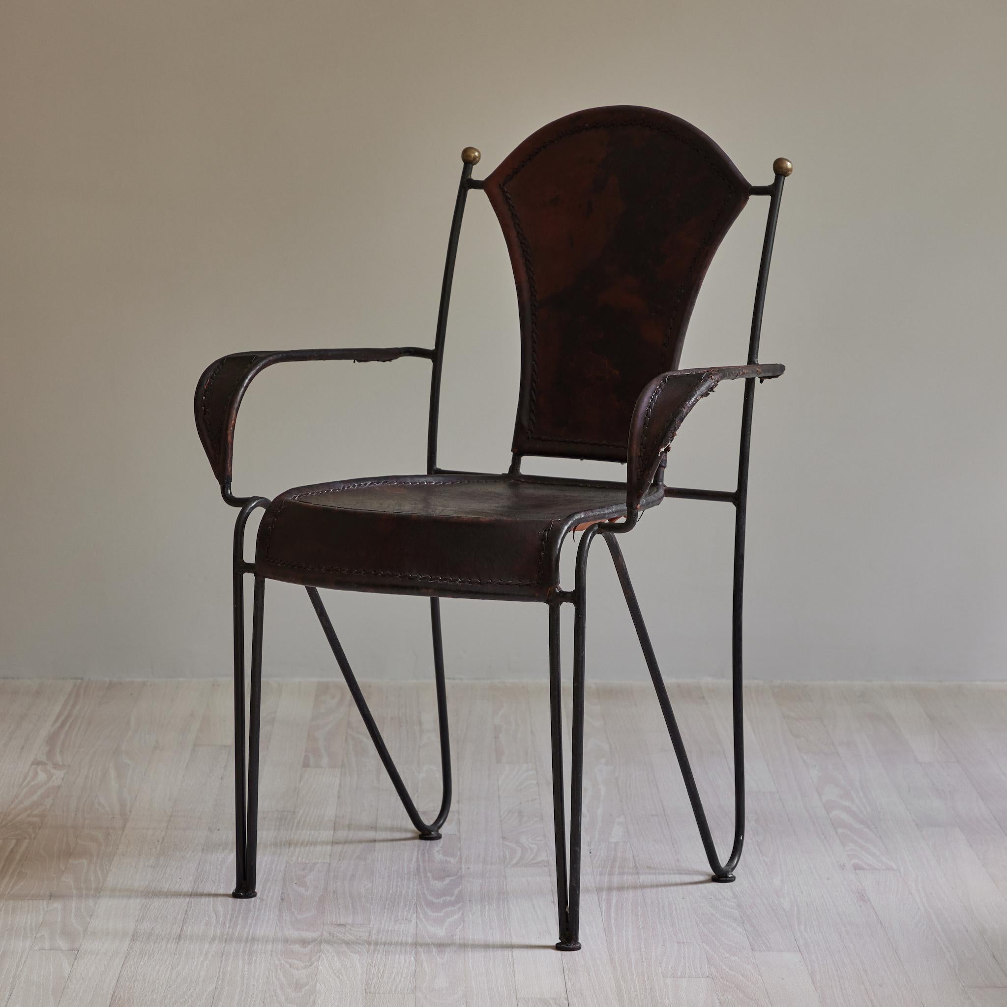 English Iron and Leather Arm Chair