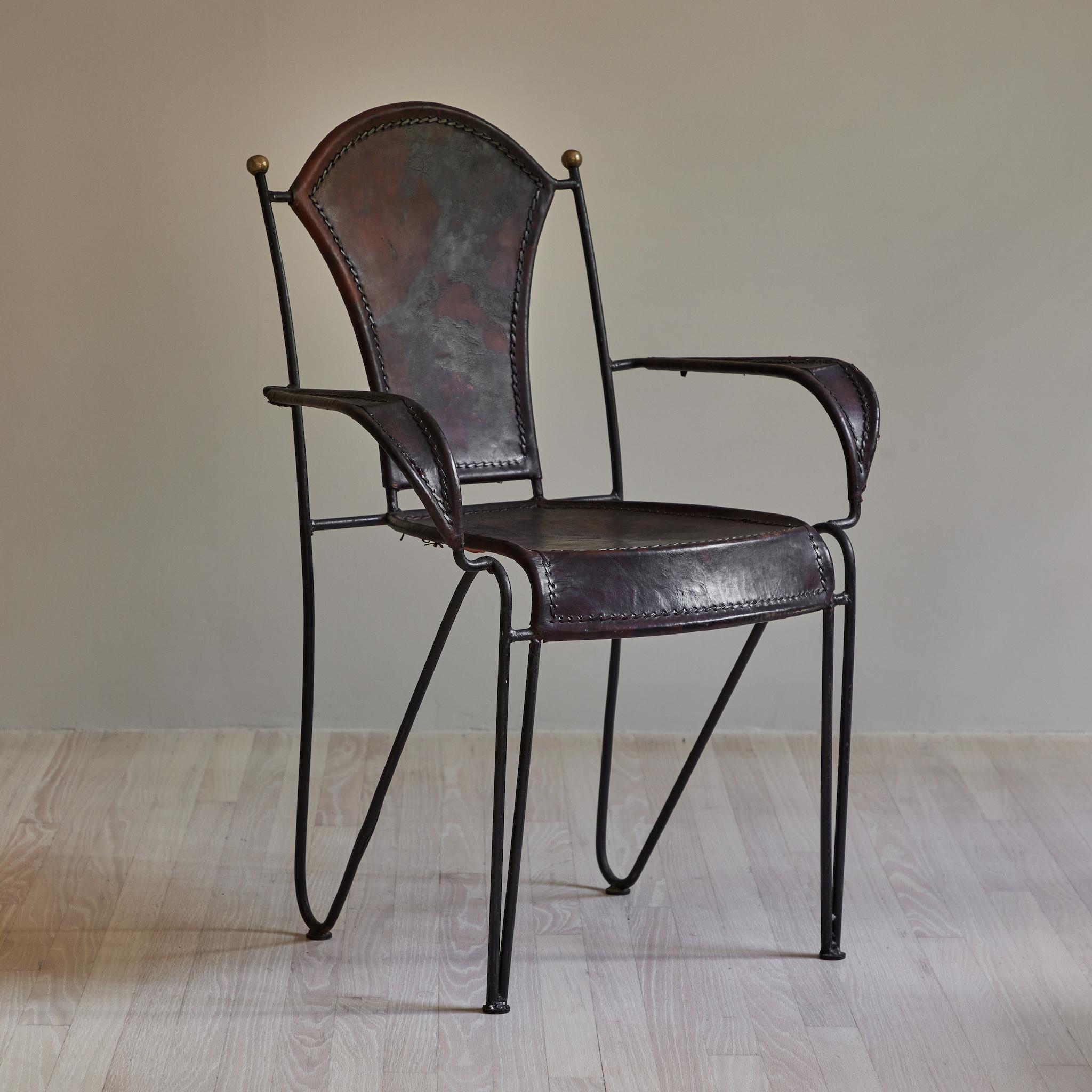 Iron and Leather Arm Chair In Good Condition In Los Angeles, CA