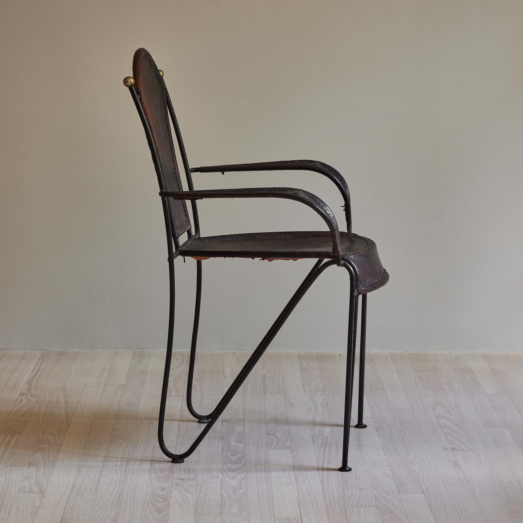 Mid-20th Century Iron and Leather Arm Chair