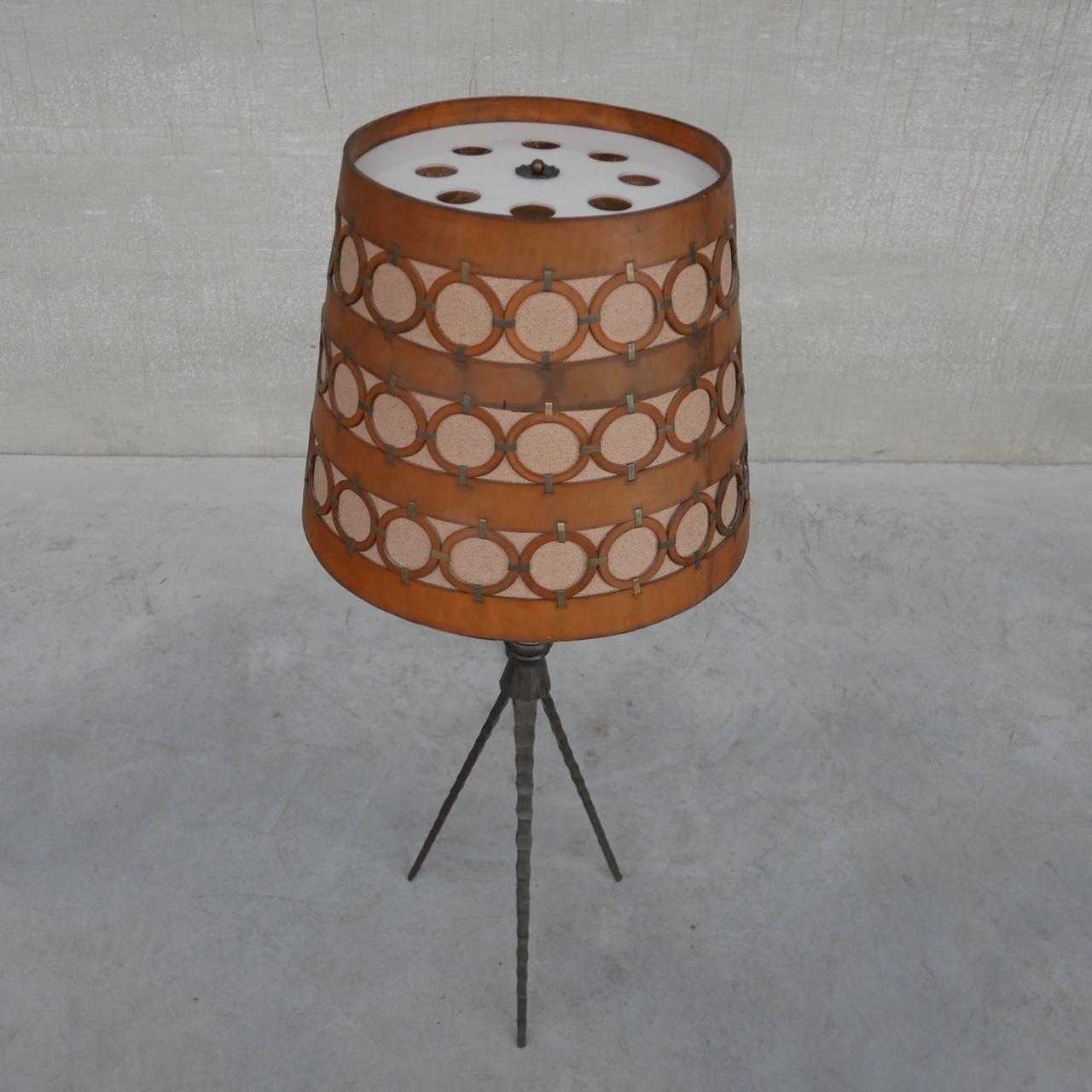 Iron and Leather Brutalist Mid-Century Spanish Floor Lamp 7