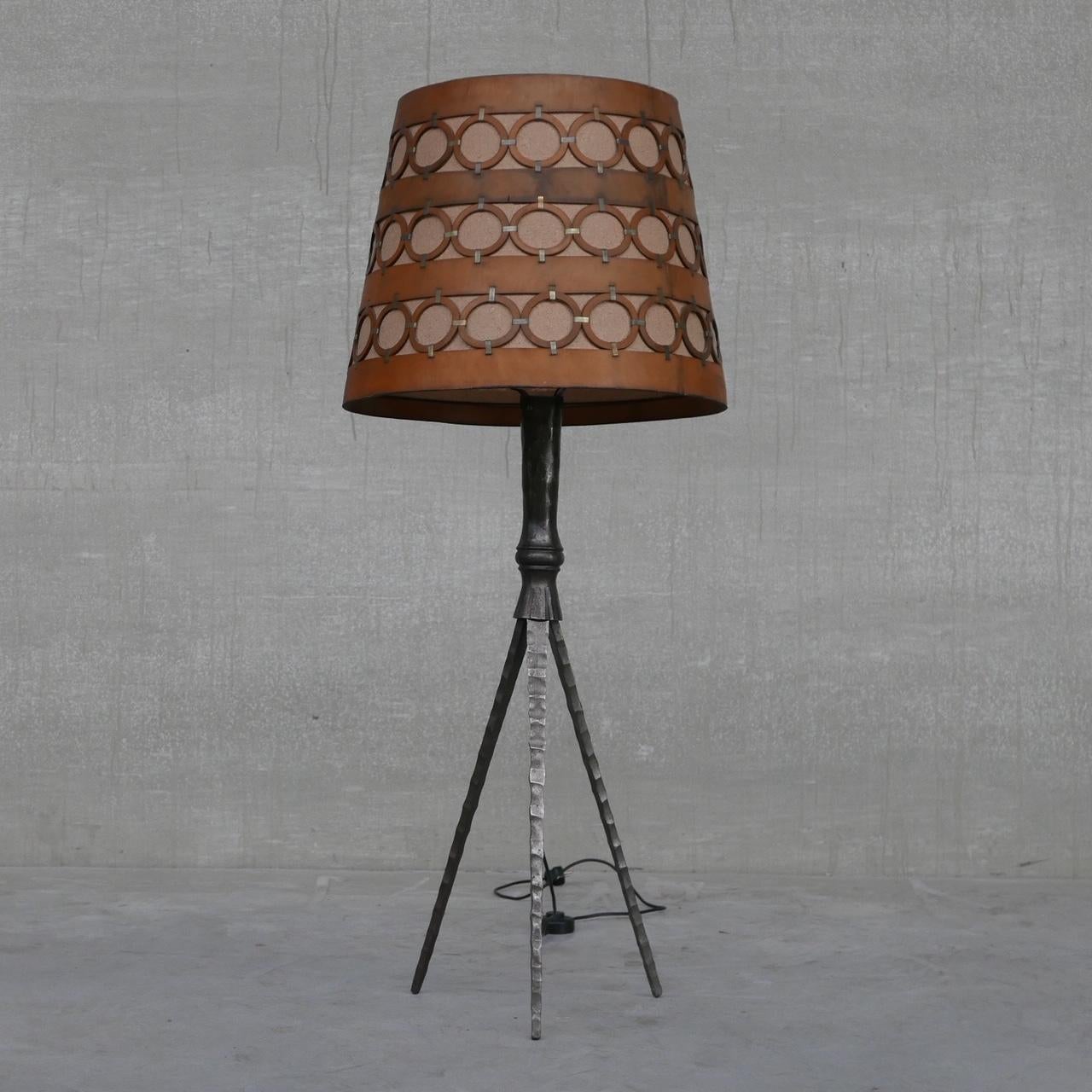 Iron and Leather Brutalist Mid-Century Spanish Floor Lamp 8