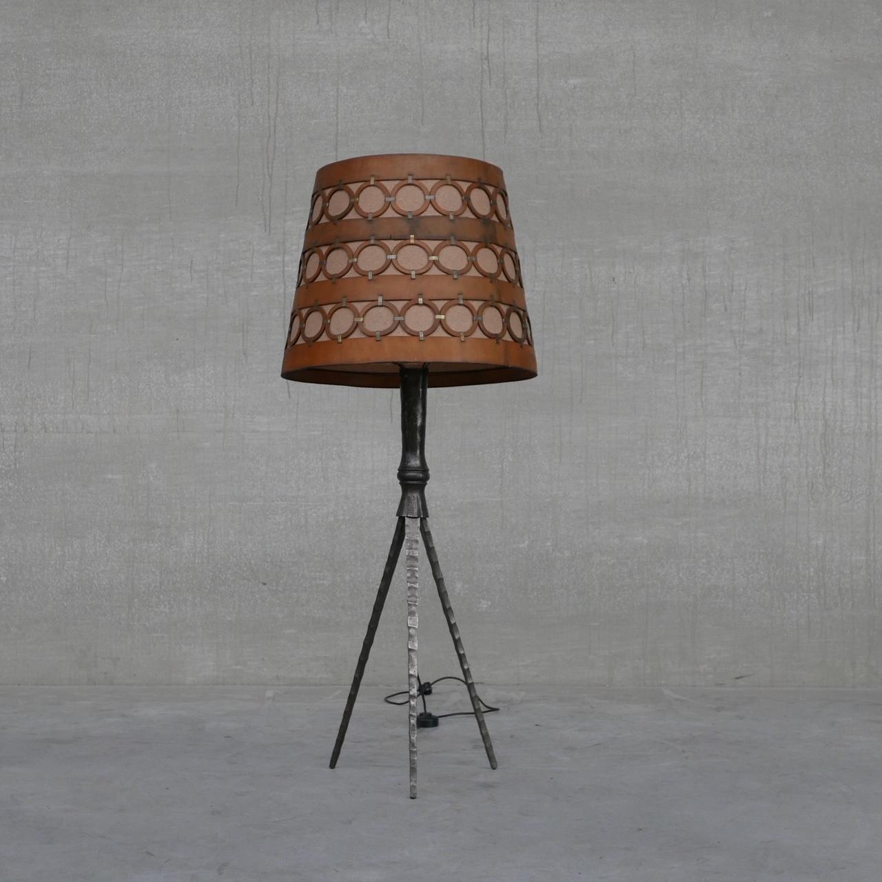 Iron and Leather Brutalist Mid-Century Spanish Floor Lamp 9