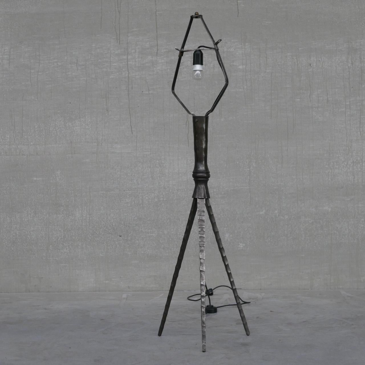 Iron and Leather Brutalist Mid-Century Spanish Floor Lamp 10