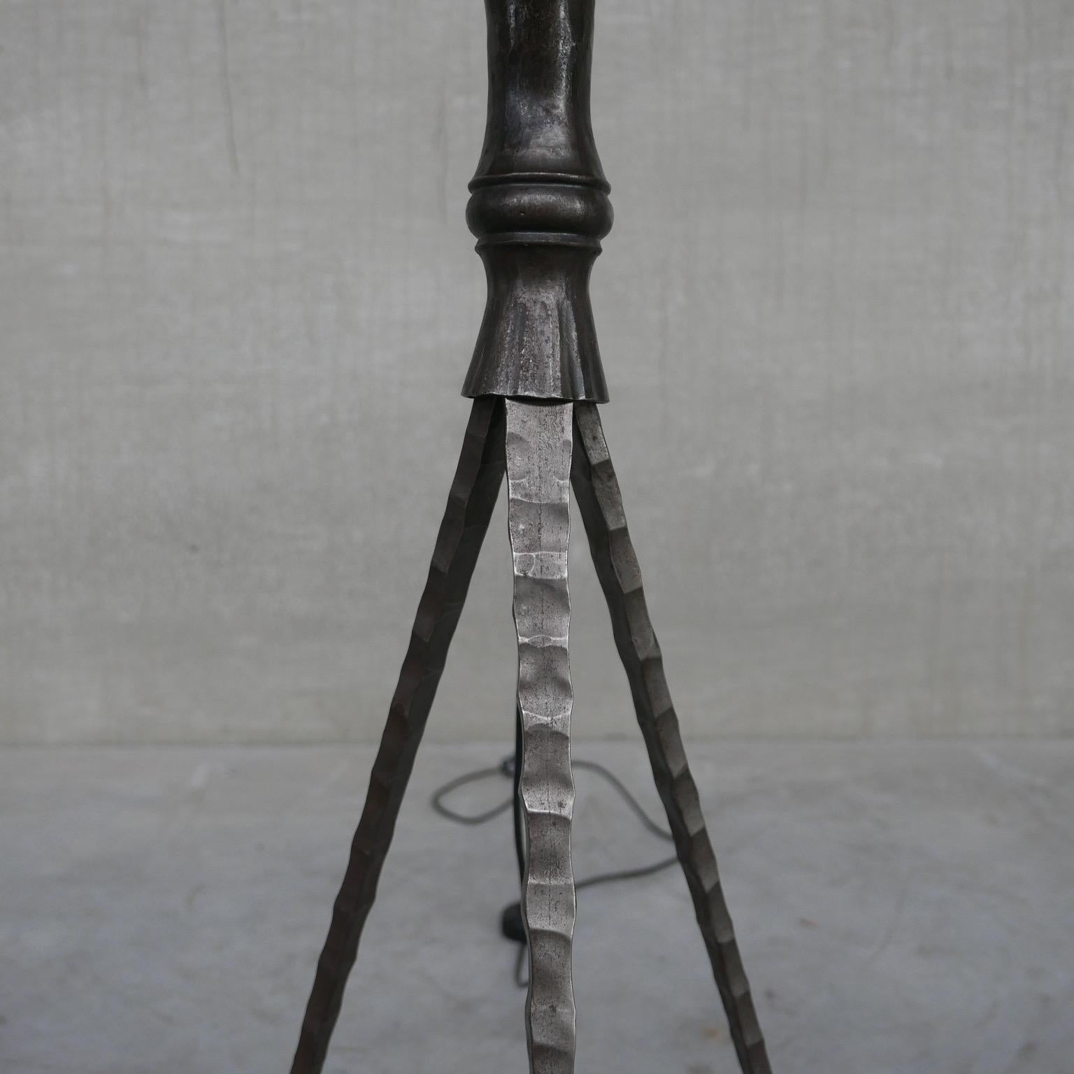 20th Century Iron and Leather Brutalist Mid-Century Spanish Floor Lamp