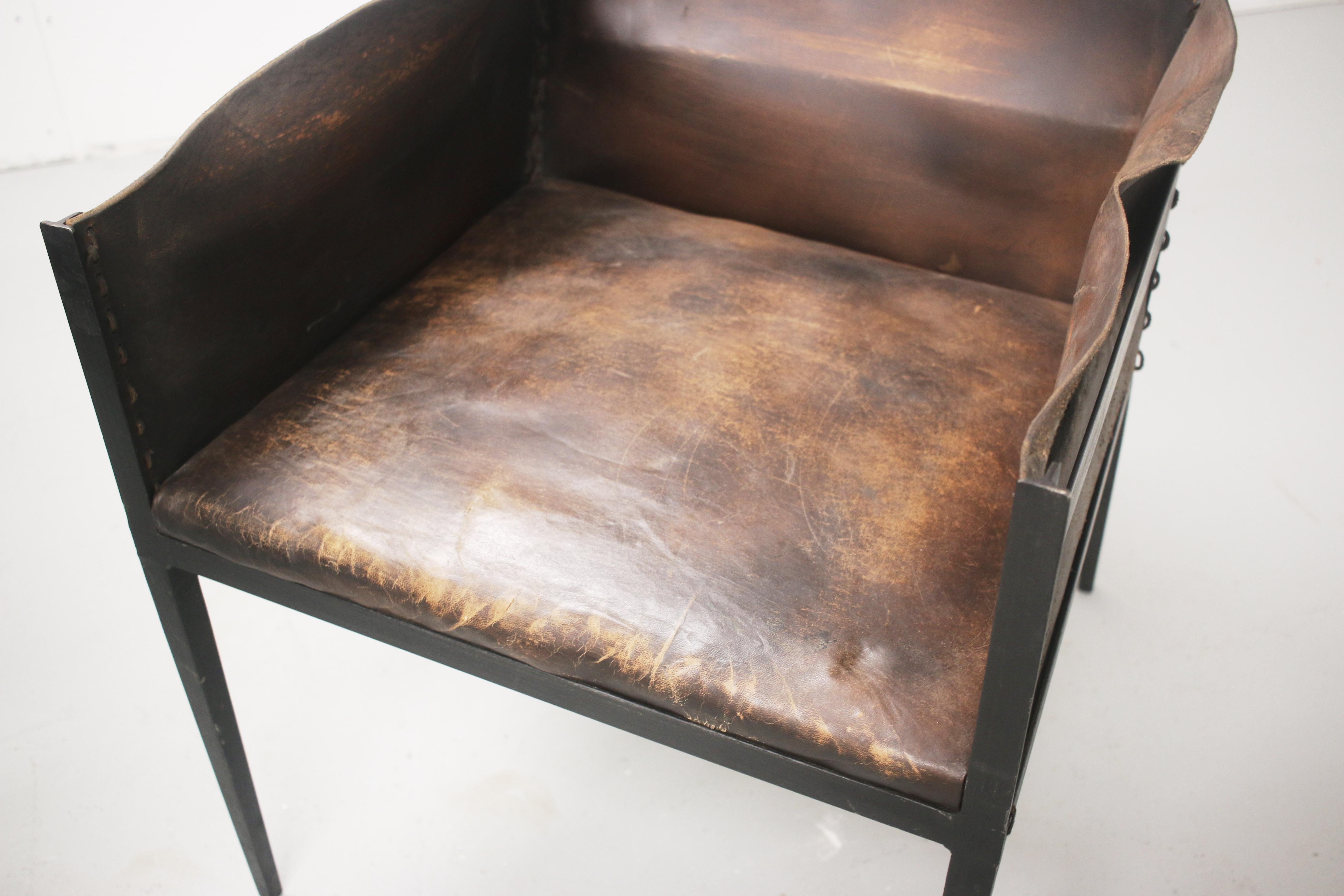 Mid-Century Modern Iron and Leather Chairs, in the Manner of Jean-Michel Frank, France