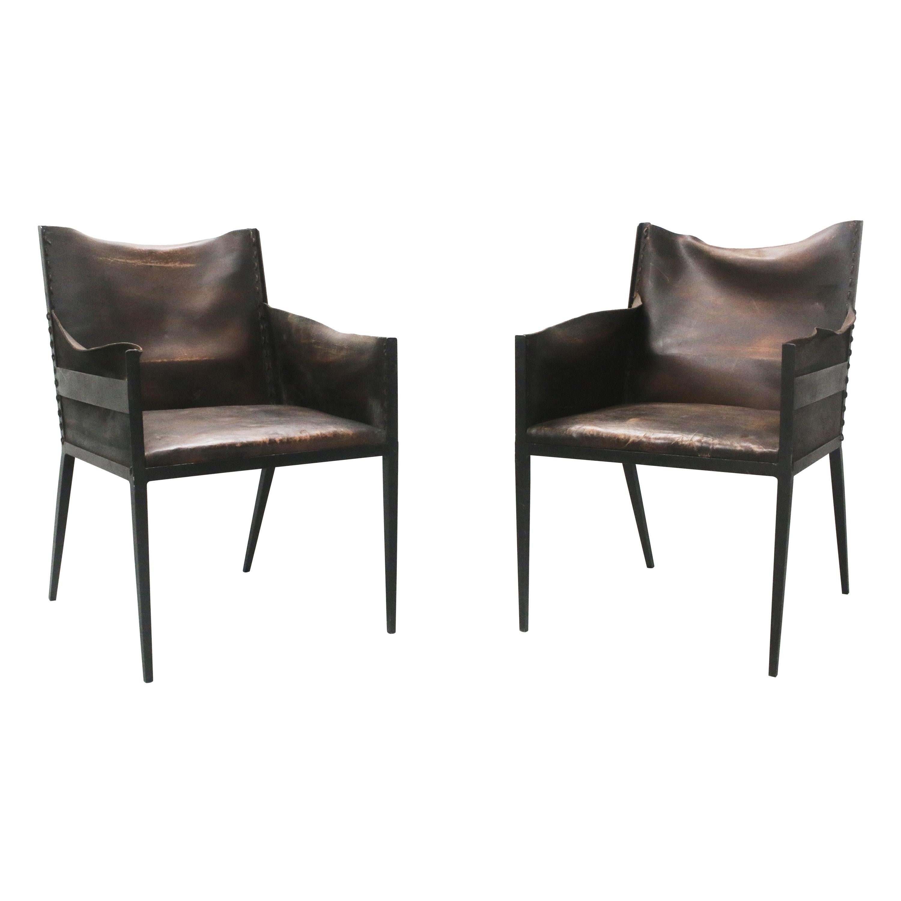 Iron and Leather Chairs, in the Manner of Jean-Michel Frank, France