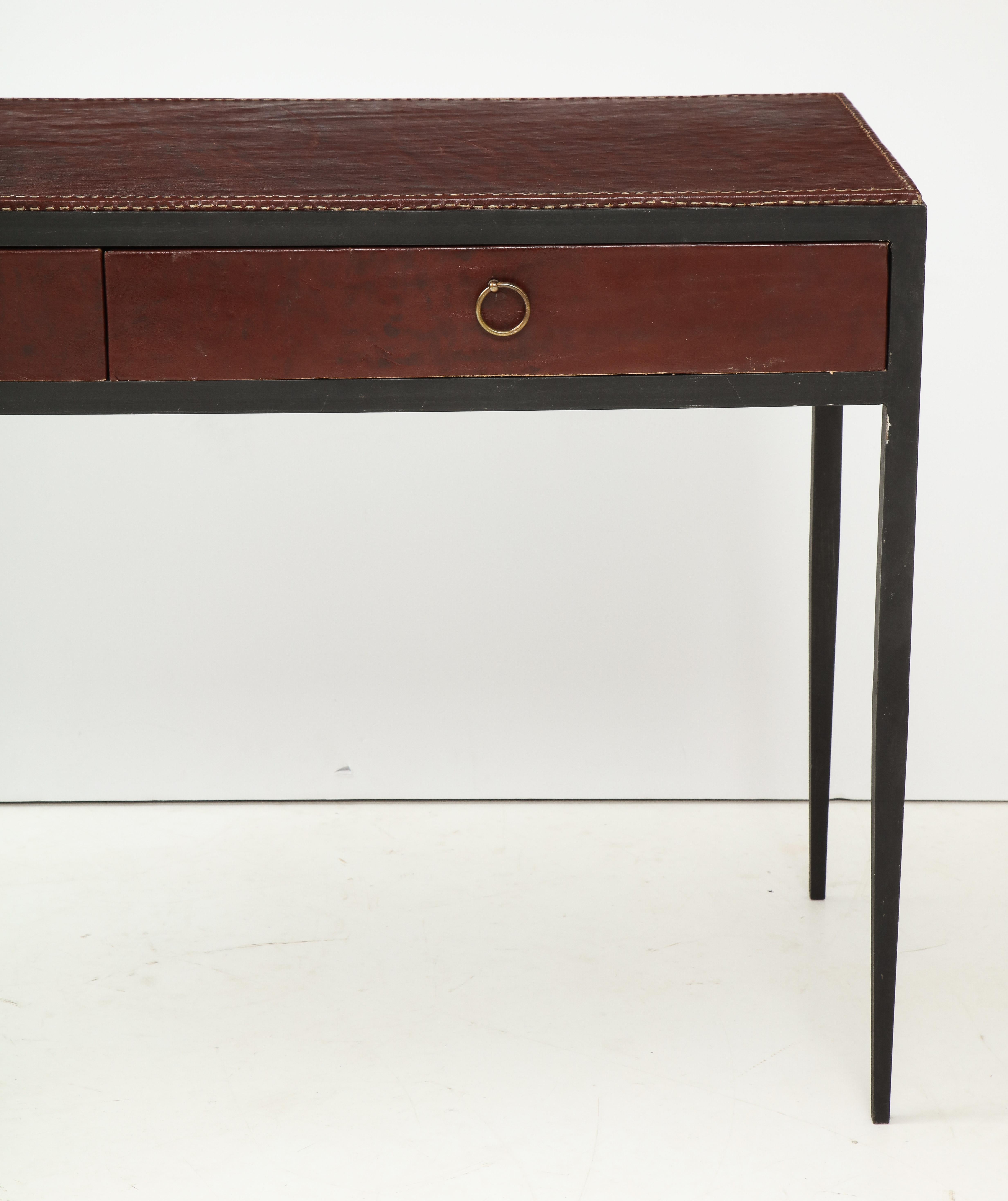 Iron and Leather Desk/ Console on Tapered Legs in the Jean Michel Frank Manner In Excellent Condition In New York, NY