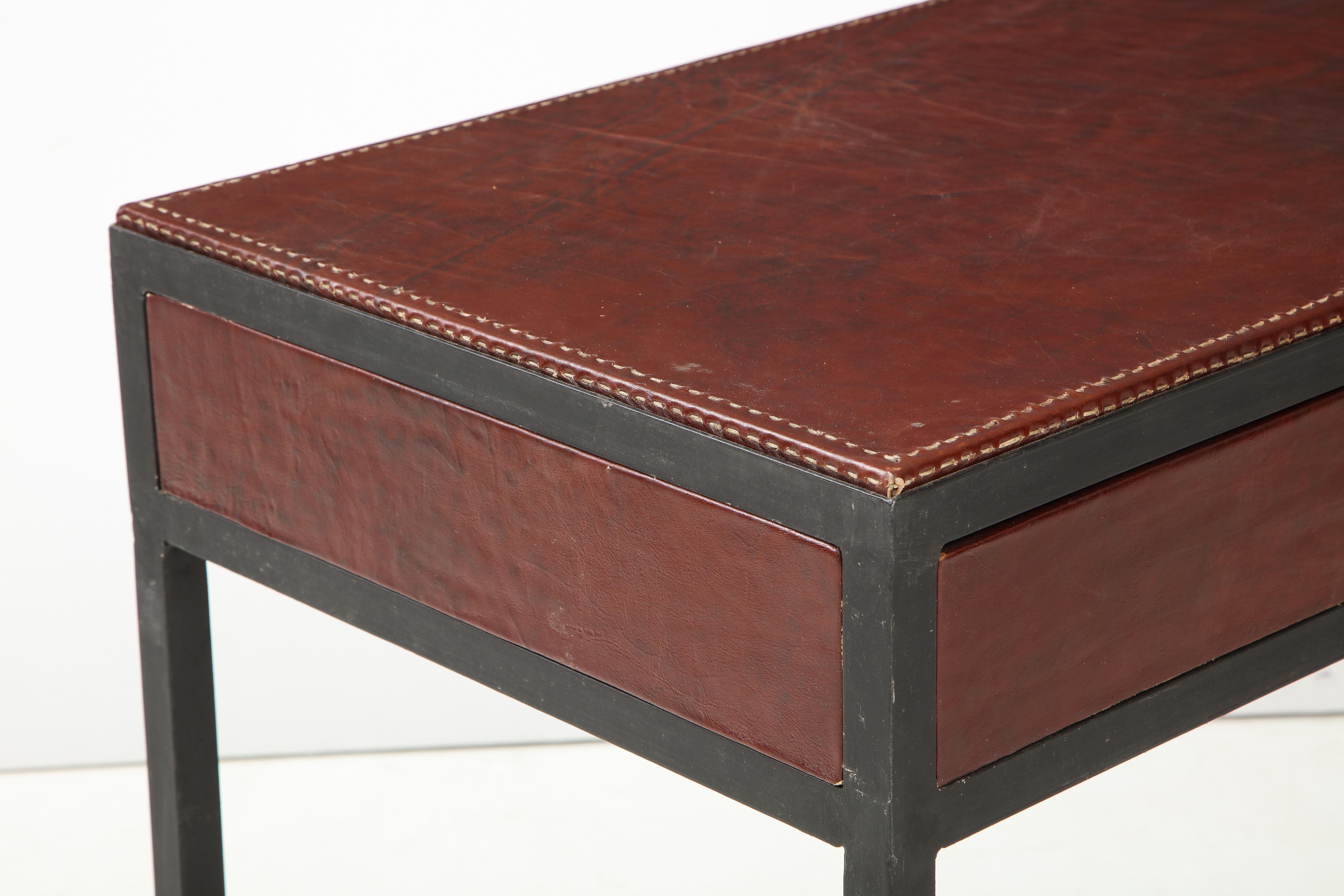 Iron and Leather Desk/ Console on Tapered Legs in the Jean Michel Frank Manner 5