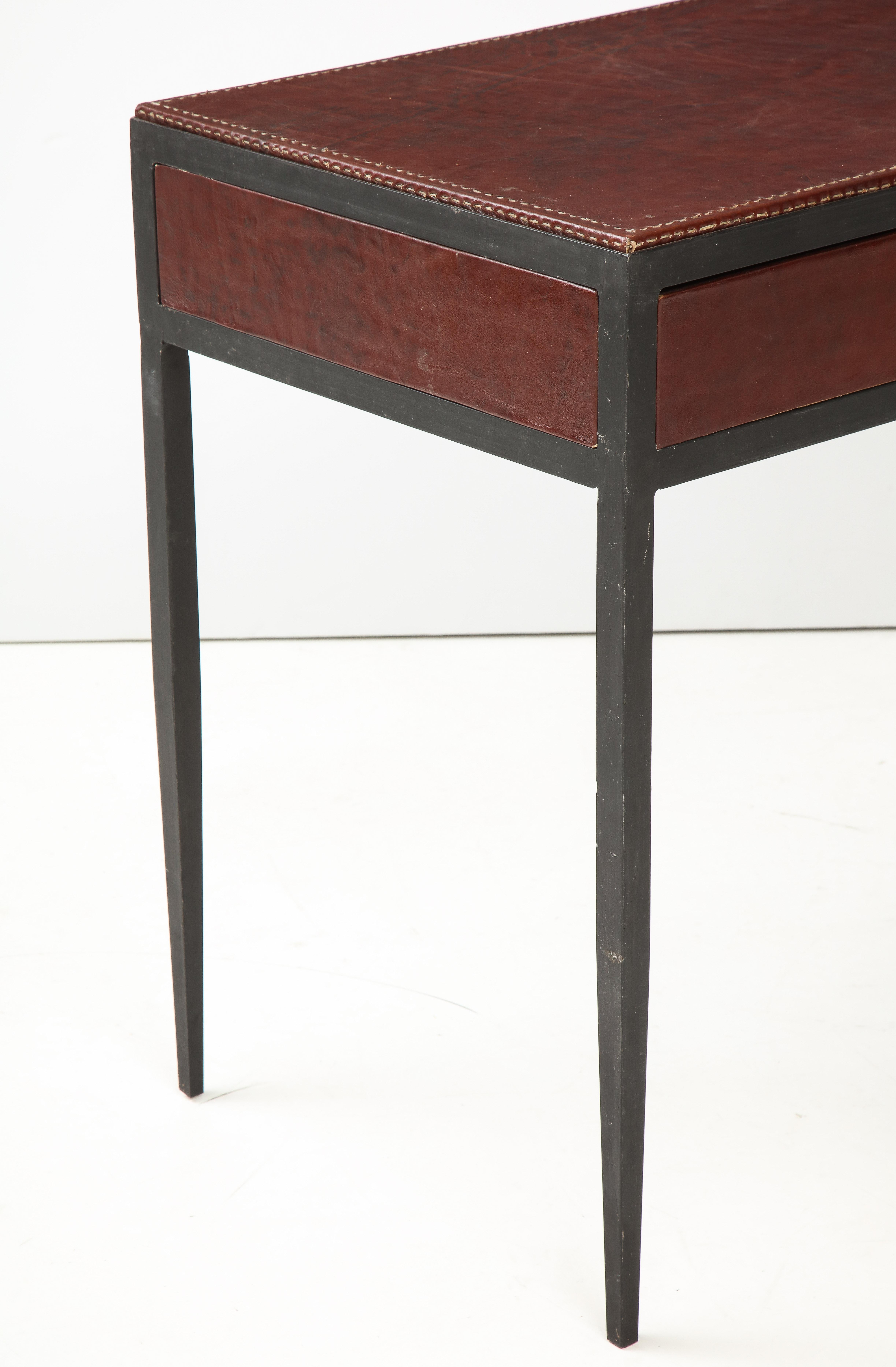 Iron and Leather Desk/ Console on Tapered Legs in the Jean Michel Frank Manner 6