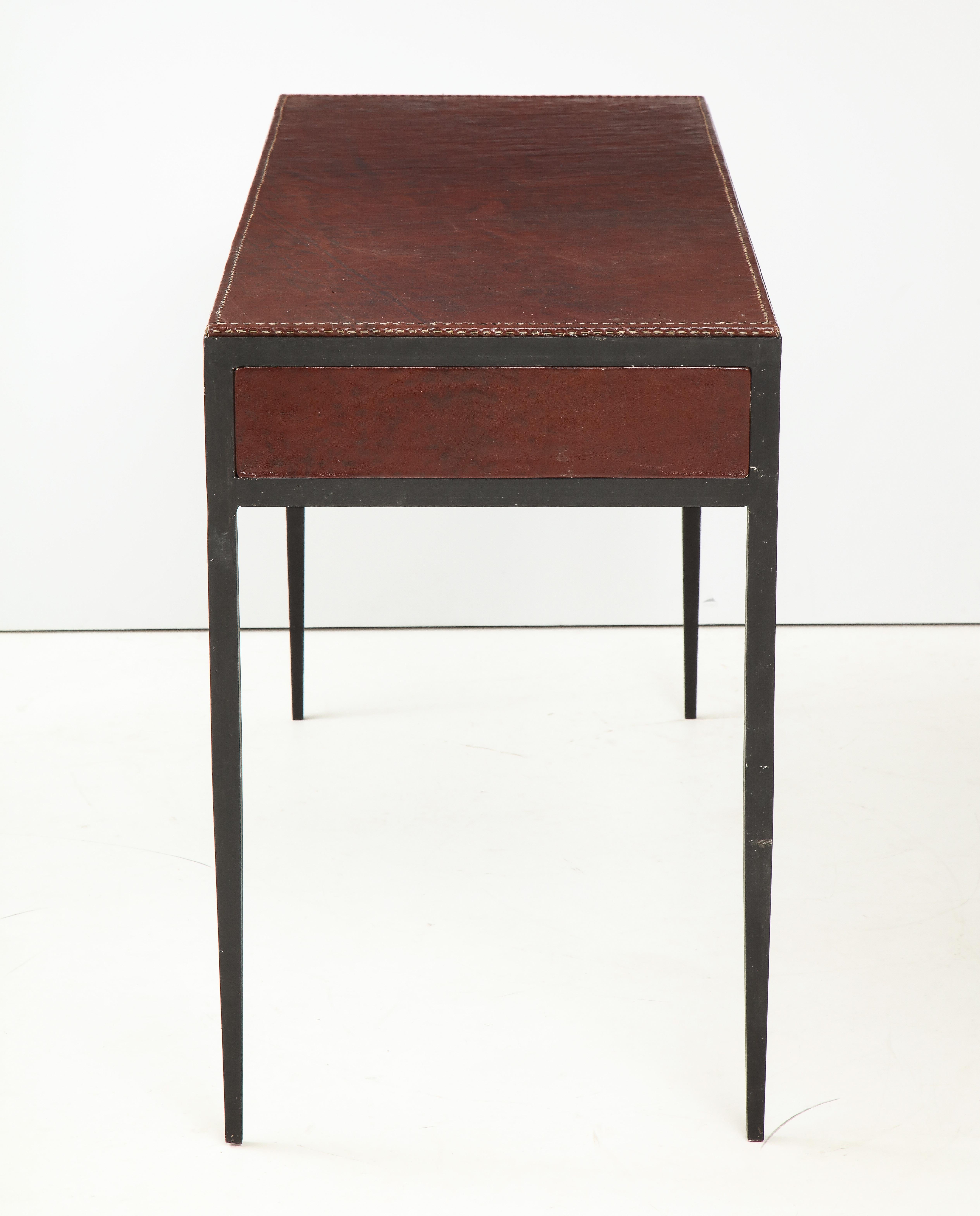 Iron and Leather Desk/ Console on Tapered Legs in the Jean Michel Frank Manner 7
