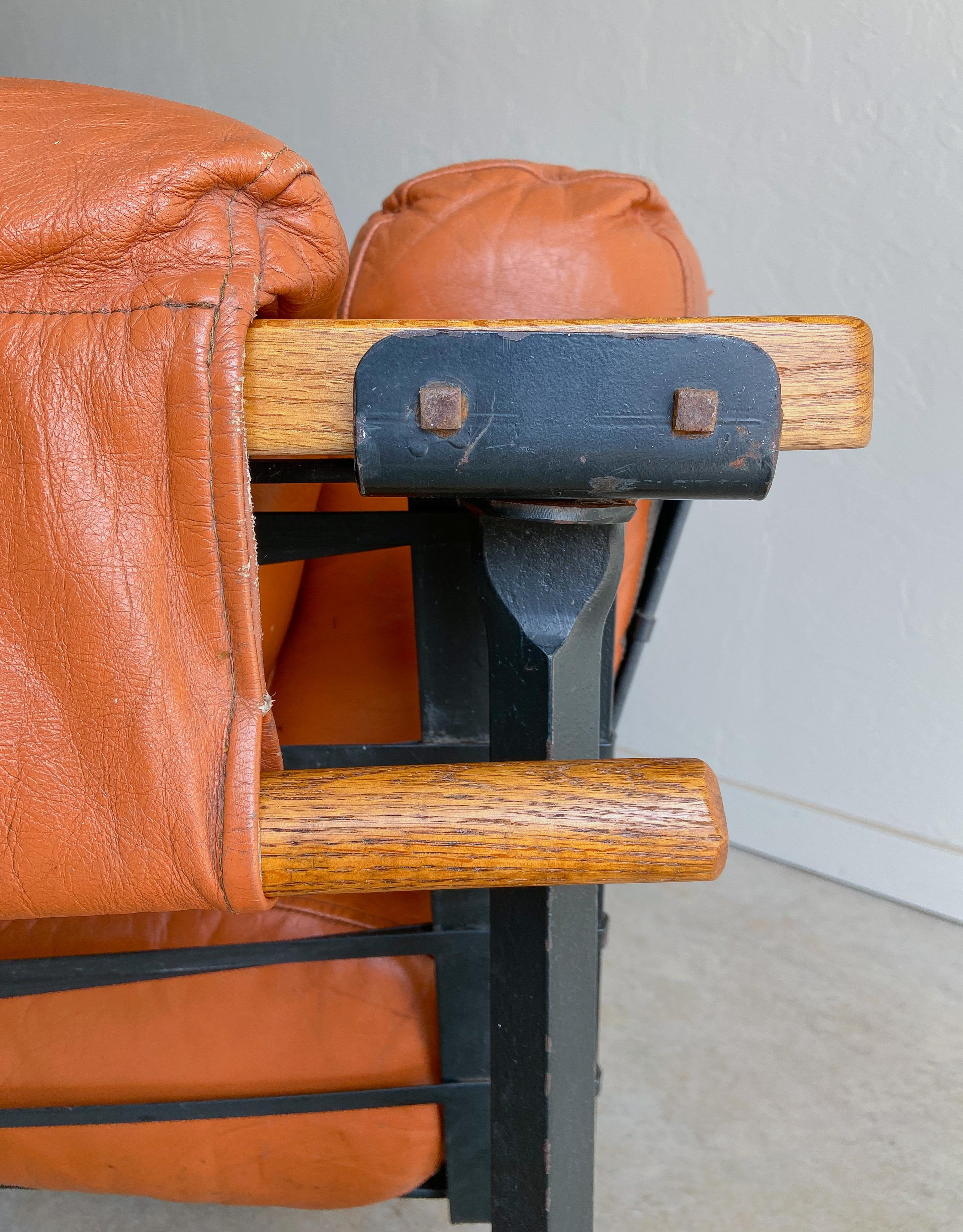 Cleo Baldon Handcrafted Iron and Leather Lounge Chair, Terra, 1960's In Good Condition In Round Rock, TX