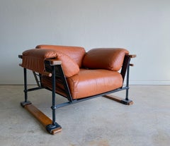 Sedia da salotto artigianale in ferro e pelle Cleo Baldon, Terra, anni '60