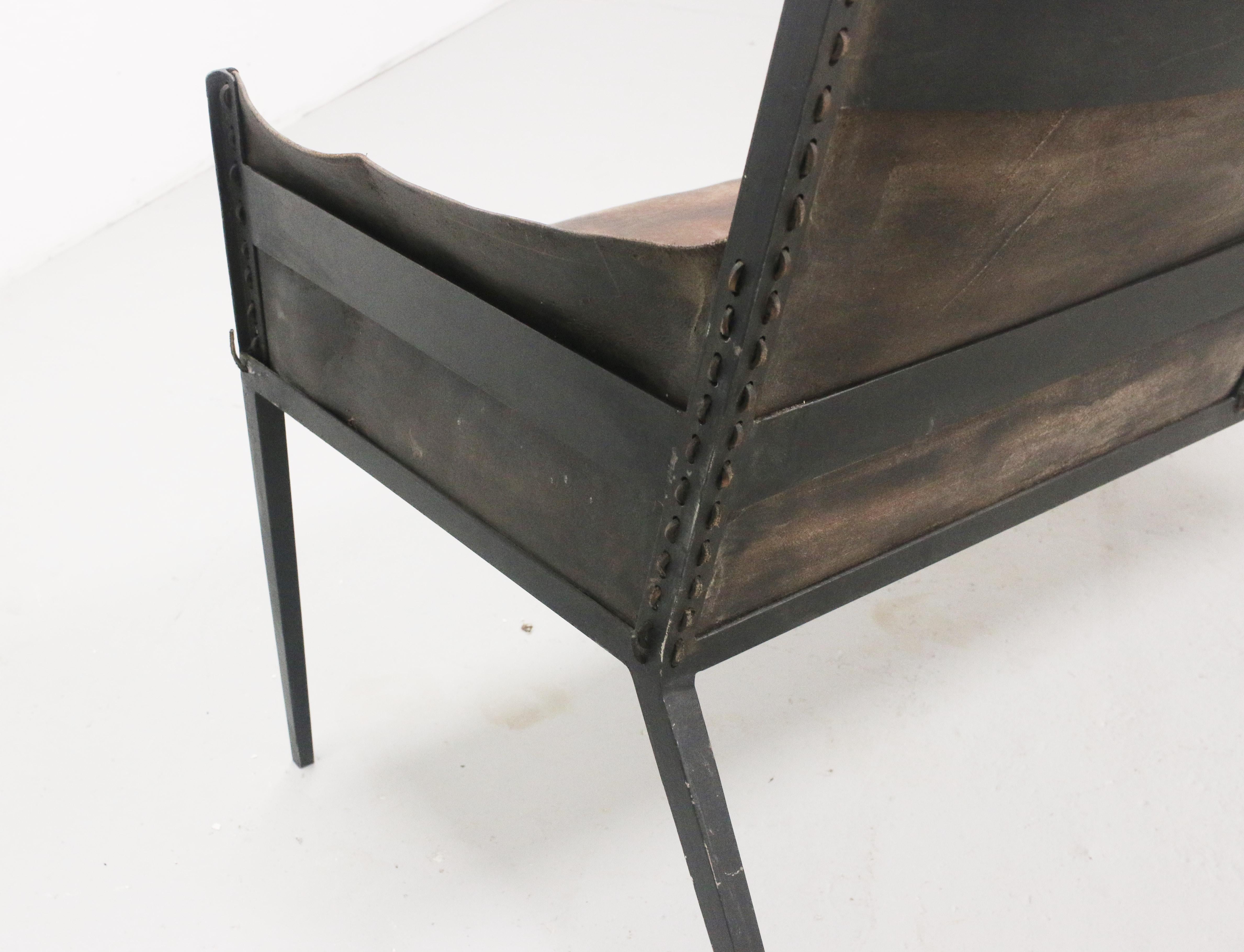 Iron and Leather Settee, in the Manner of Jean-Michel Frank, France 1