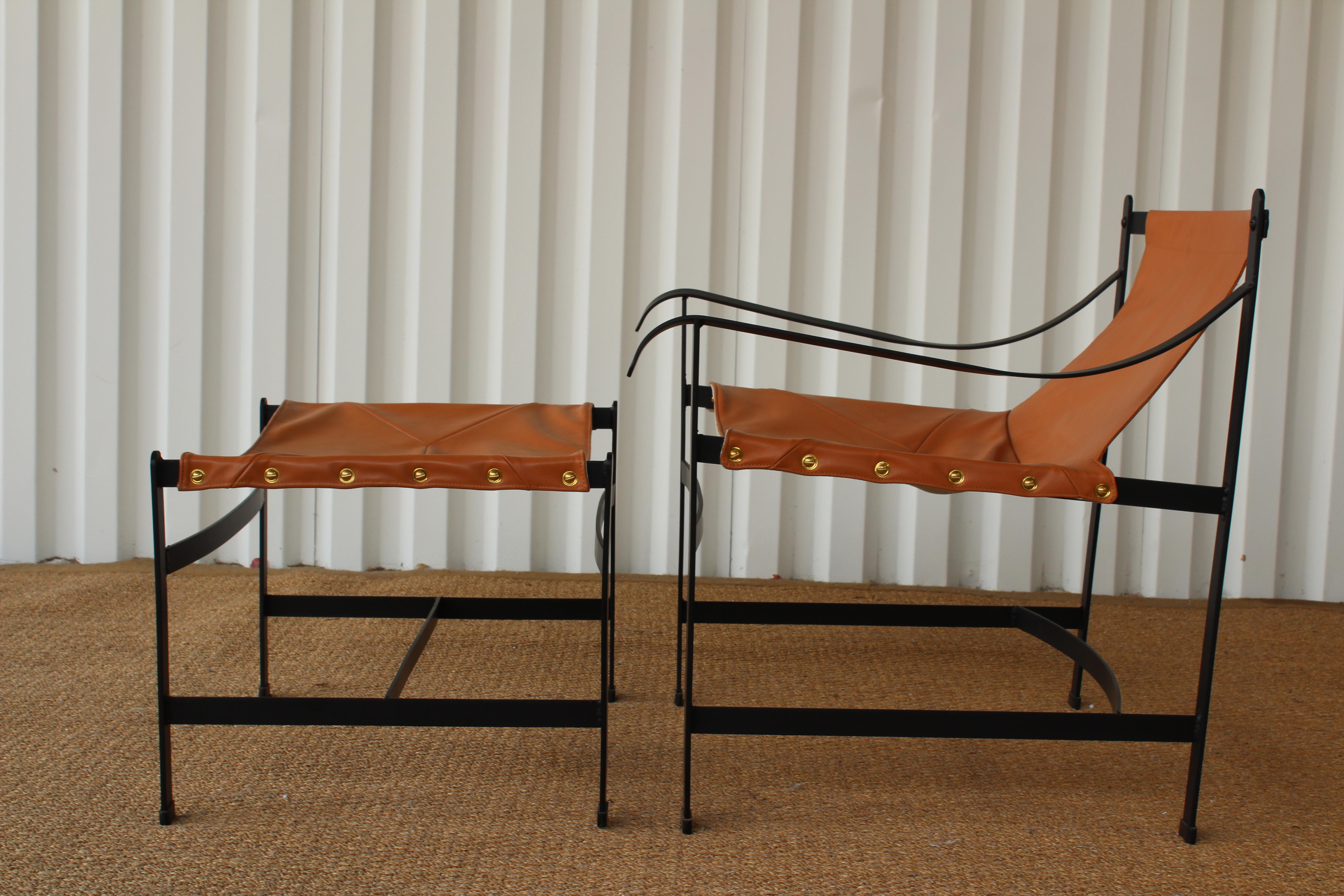 Mid-Century Modern Iron and Leather Sling Chair in the Manner of William Katavolos, USA, 1960s