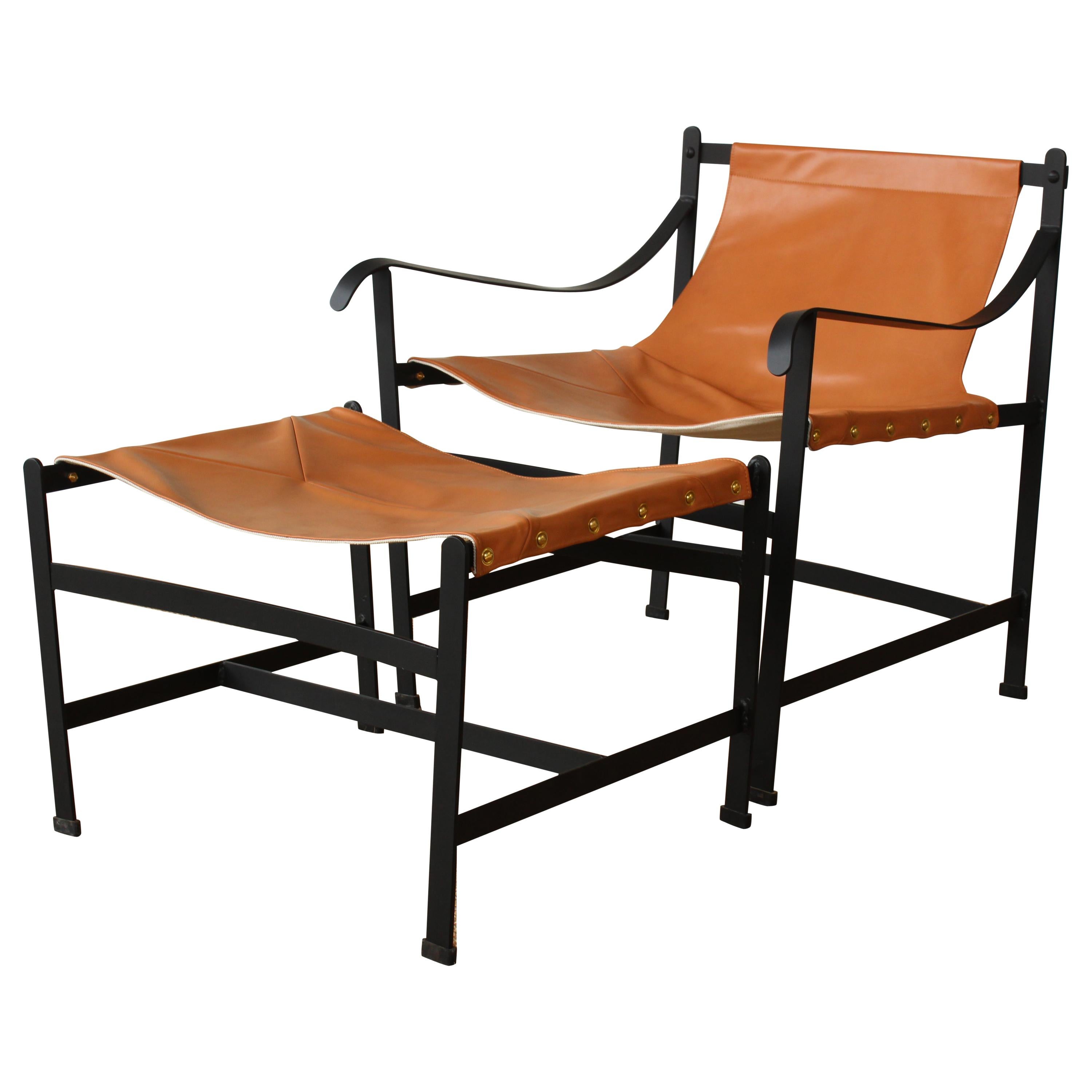 Iron and Leather Sling Chair in the Manner of William Katavolos, USA, 1960s