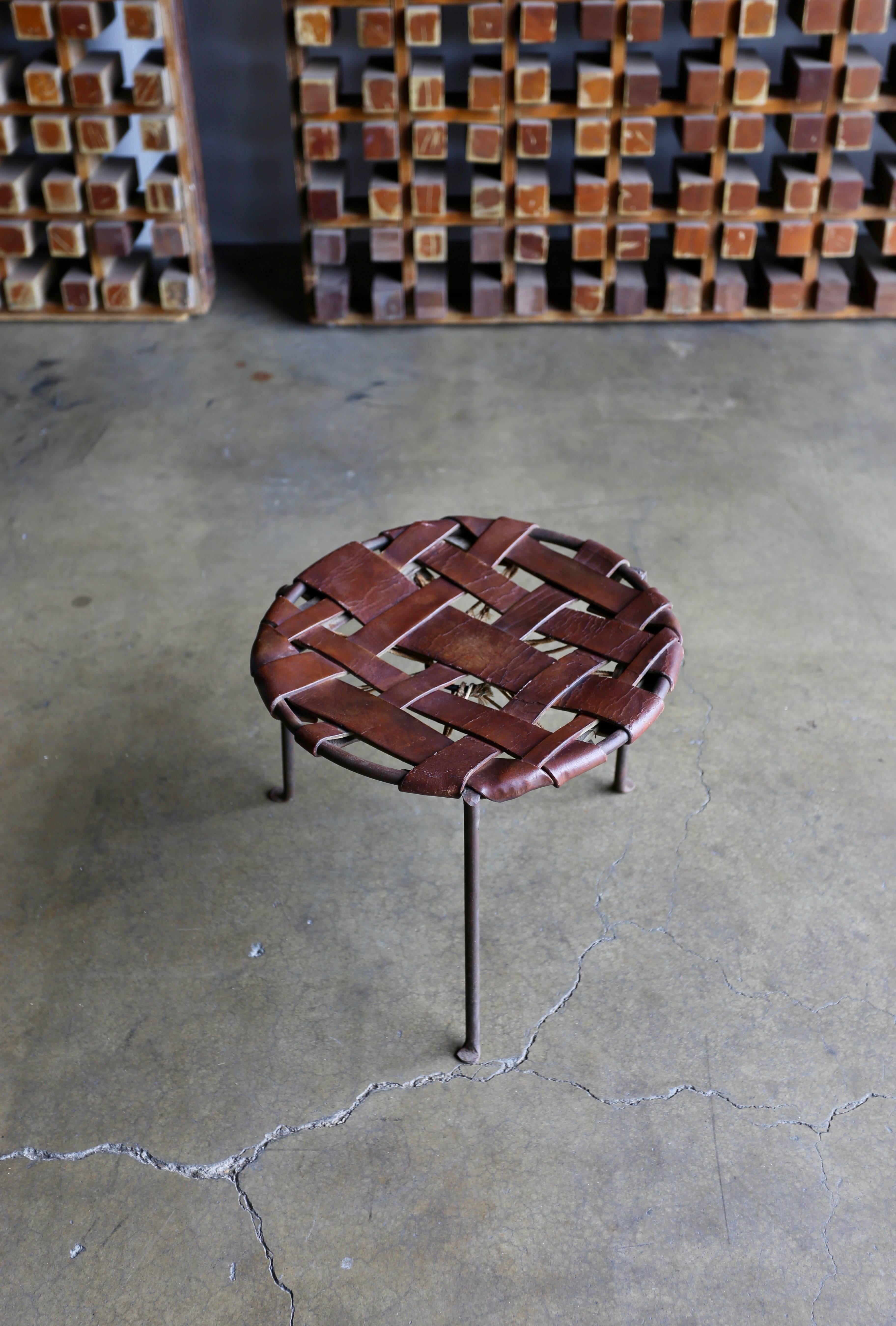 20th Century Iron and Leather Stools by Lila Swift and Donald Monell
