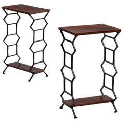 Iron and Mahogany Bedside Tables