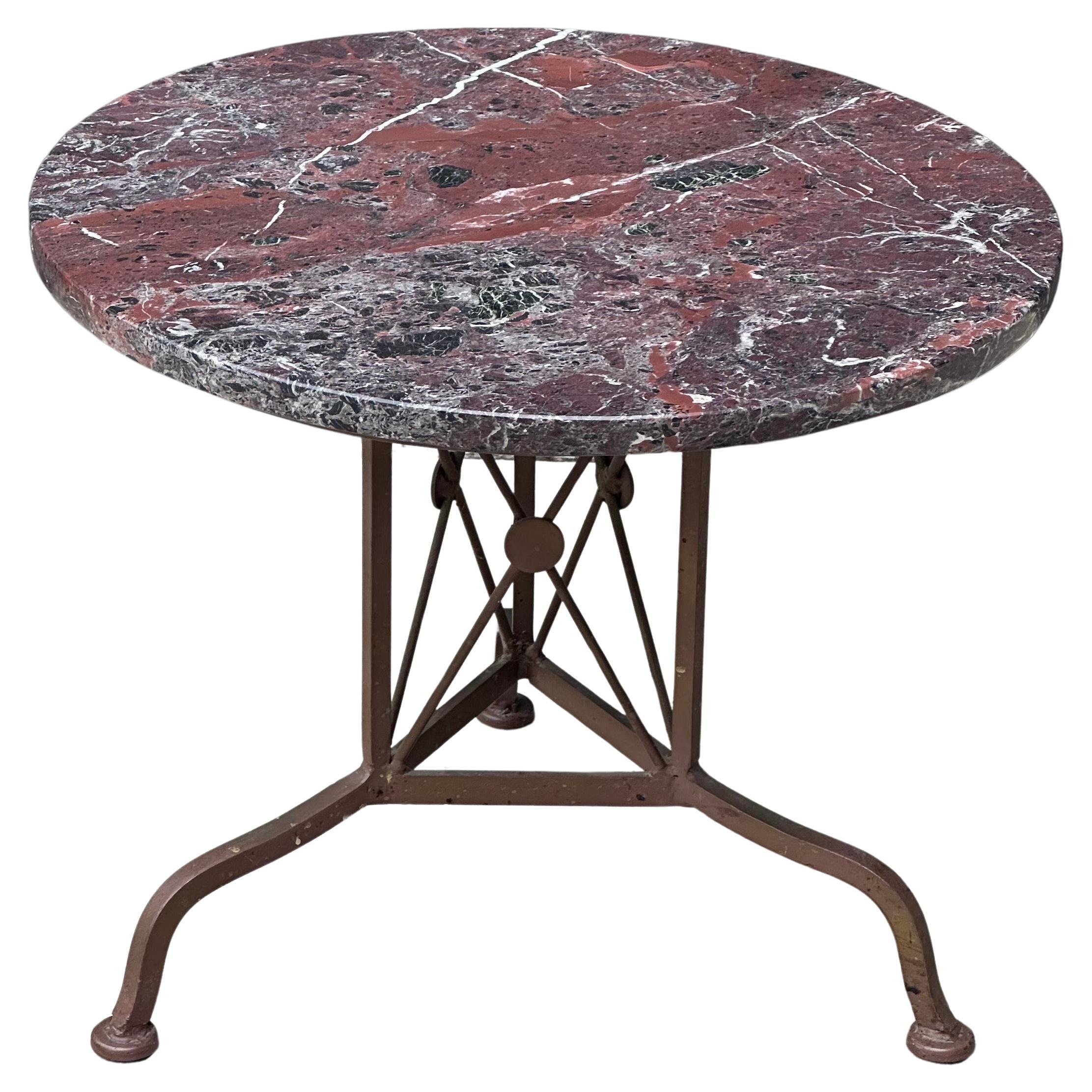 Mid-Century Modern Iron and Marble Cedric Hartman Style Side Table For Sale