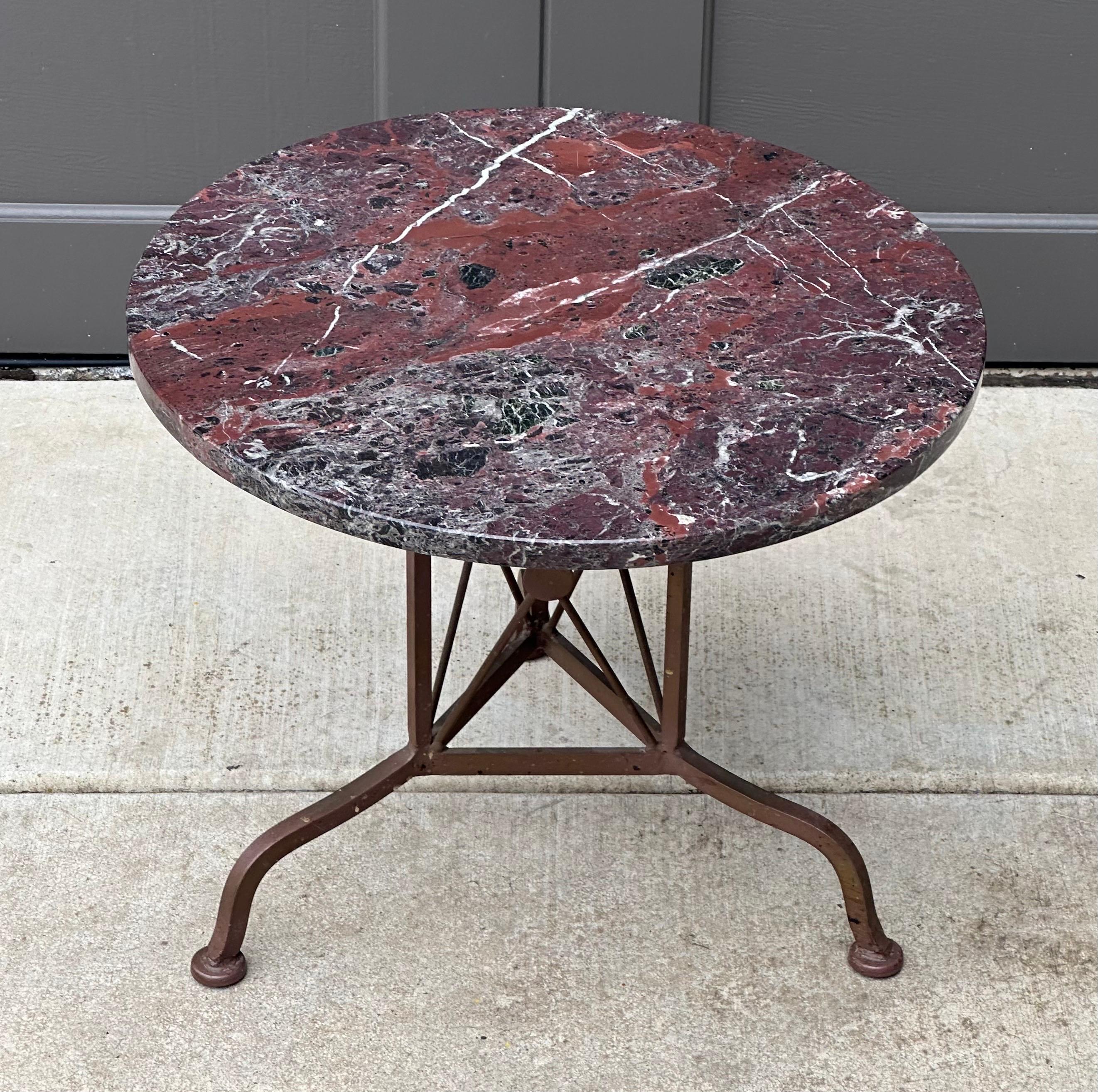 Iron and Marble Cedric Hartman Style Side Table In Good Condition For Sale In San Diego, CA
