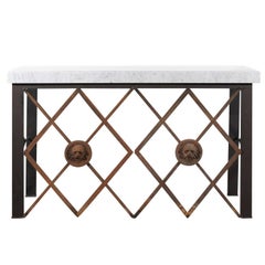 Iron and Marble Console Table Made with Metal Work from Provençal 1720s Balcony