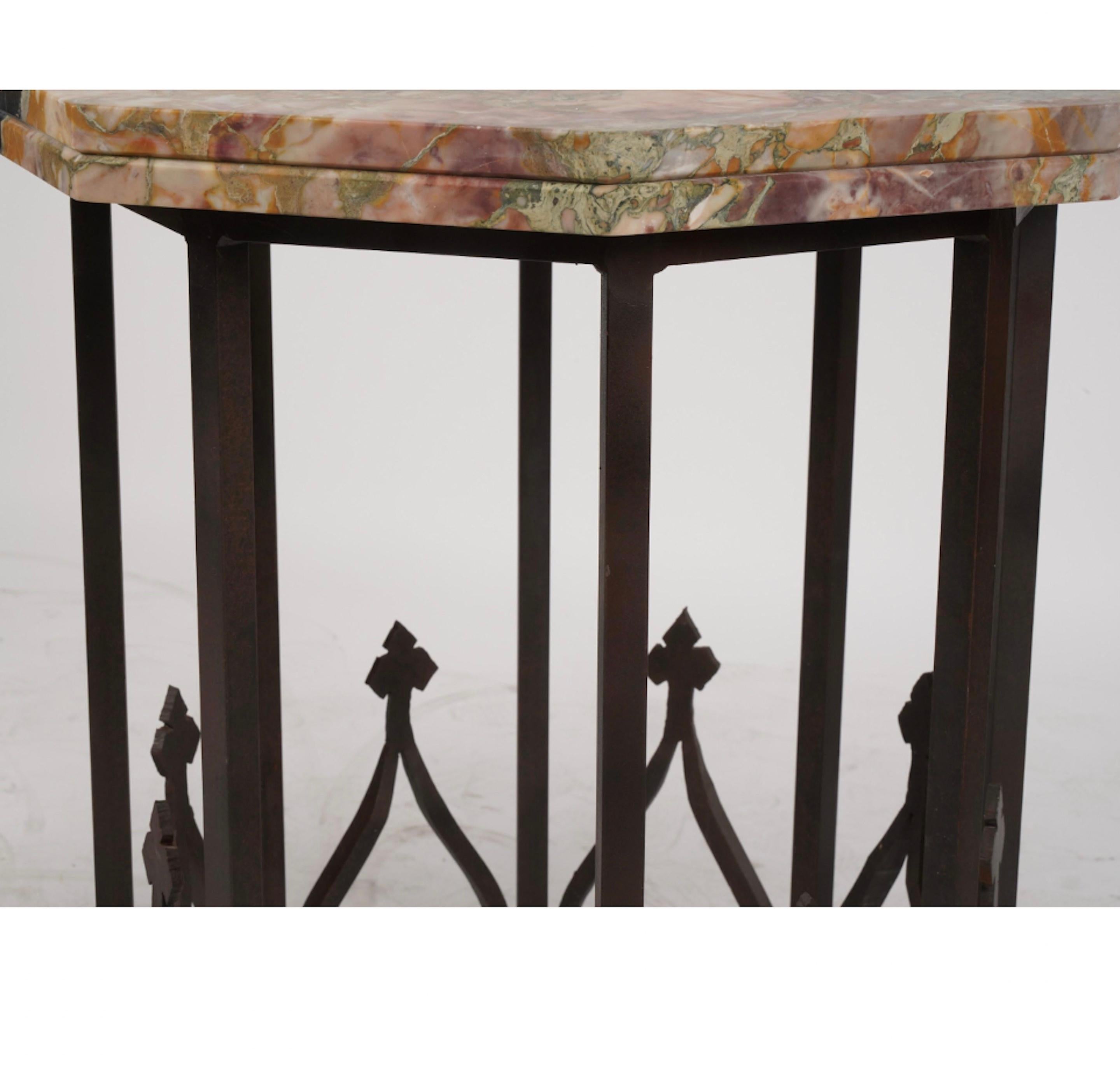 Hand-Crafted Iron and Marble Gueridon Table For Sale