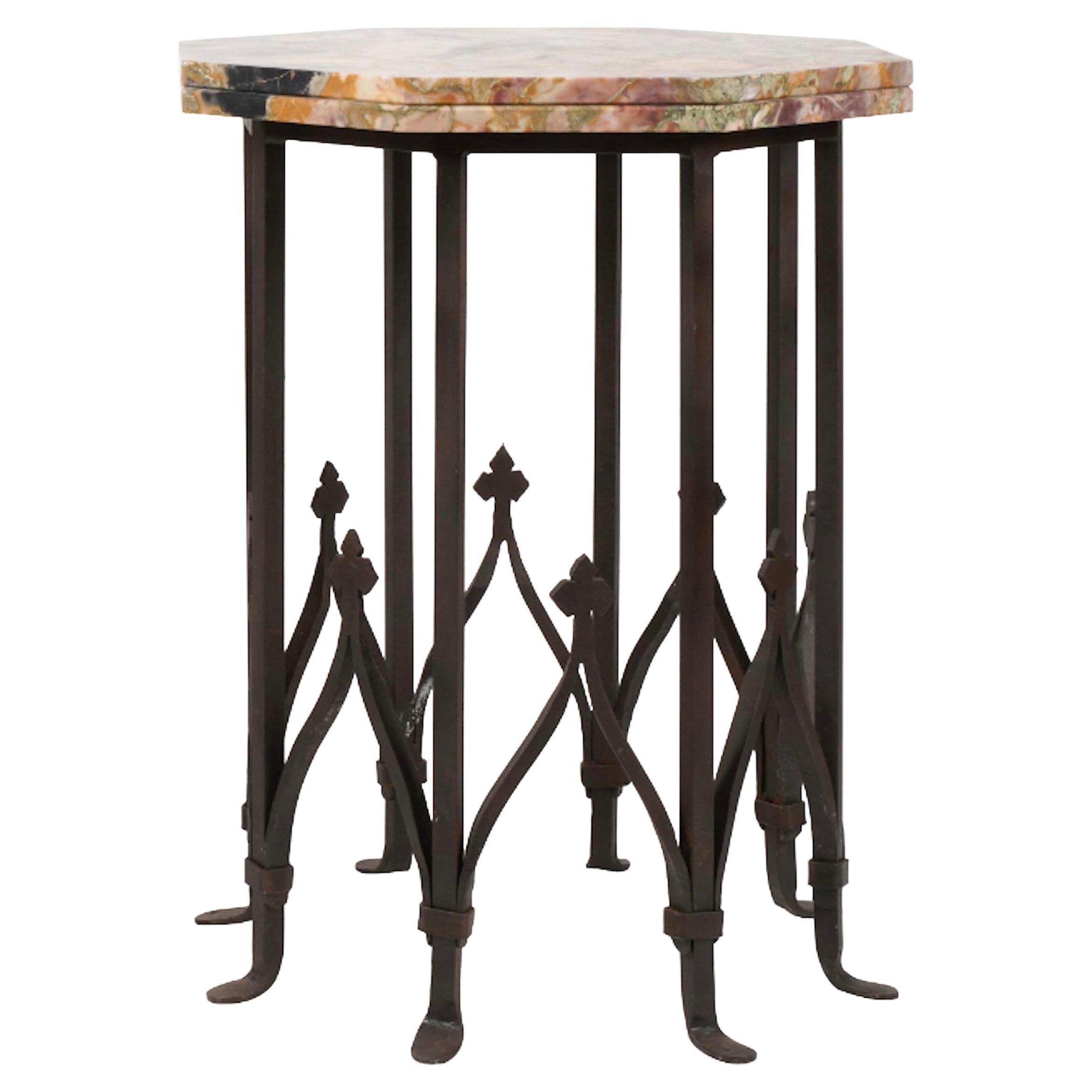 Iron and Marble Gueridon Table For Sale