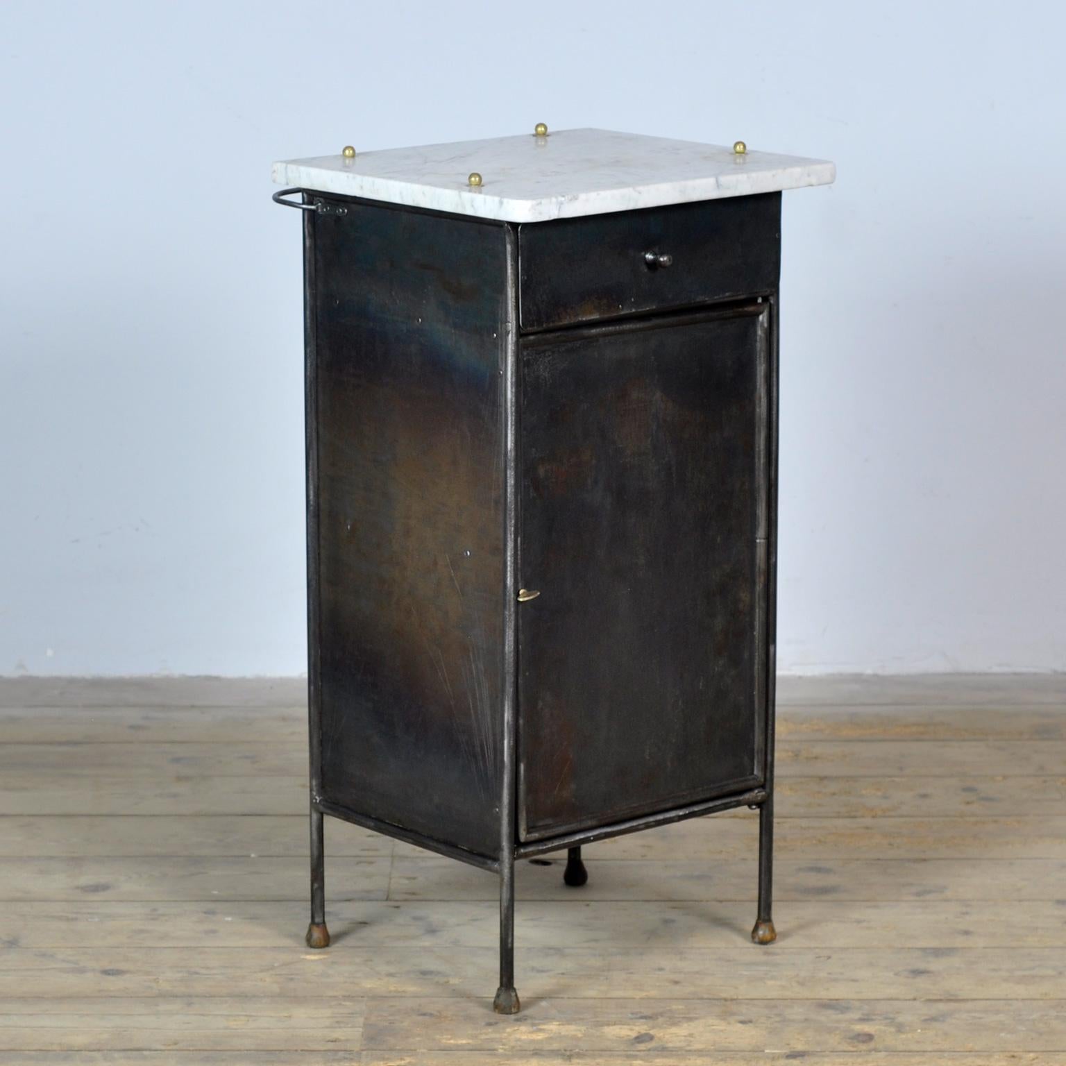 Industrial Iron and marble nightstand, 1910s