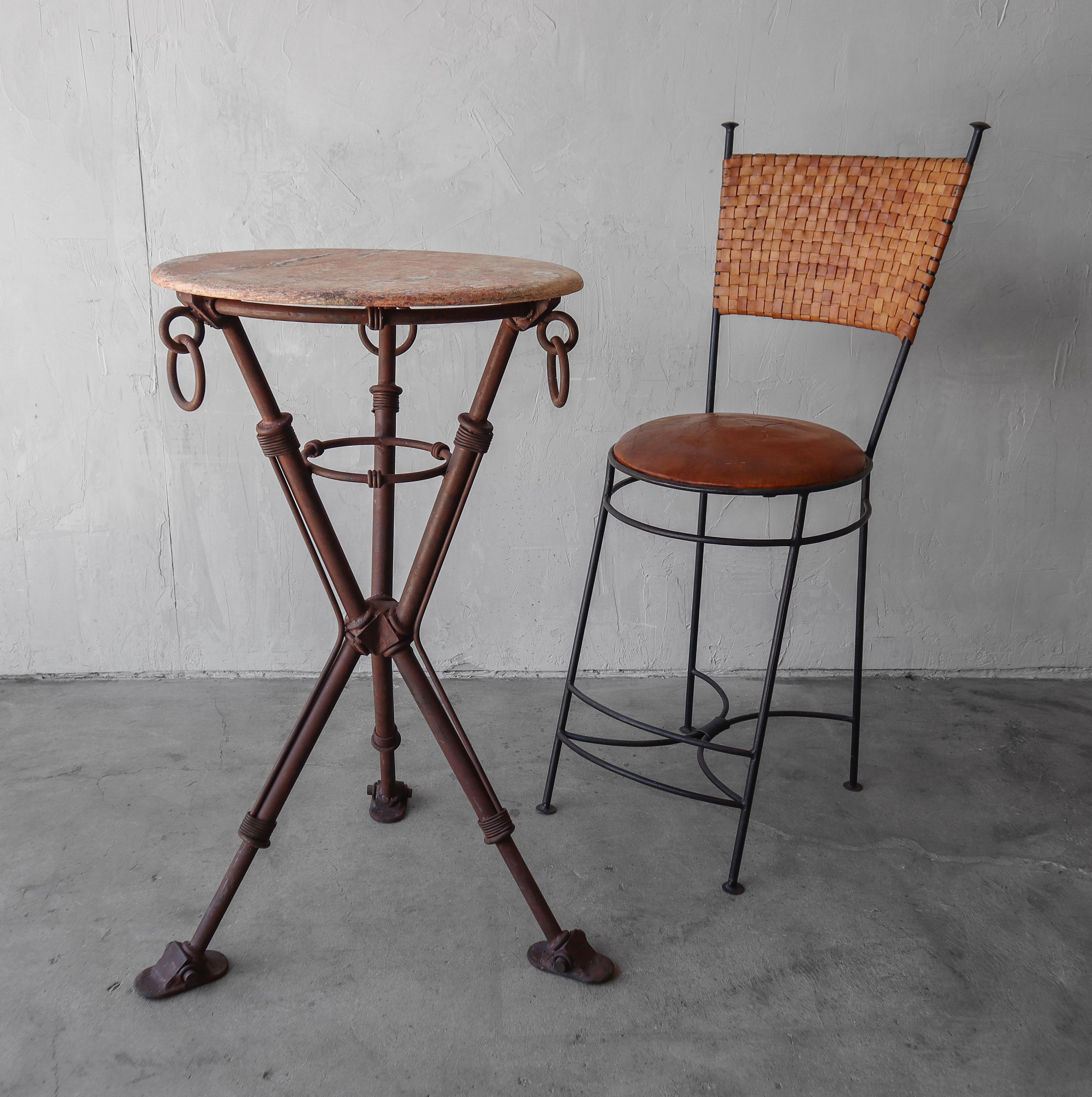 Iron and Marble Rustic Bar Table In Good Condition For Sale In Las Vegas, NV