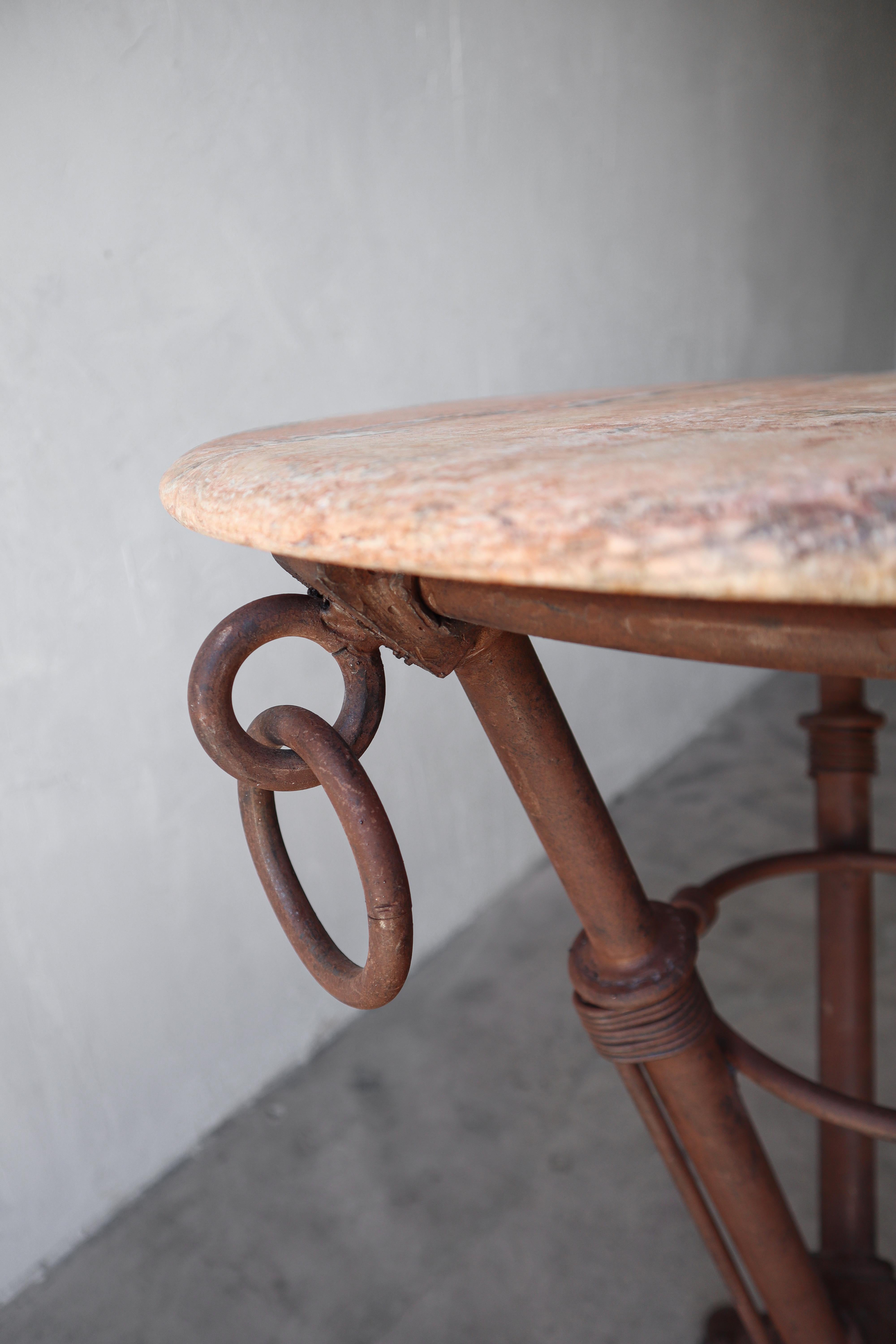 Wrought Iron Iron and Marble Rustic Bar Table For Sale