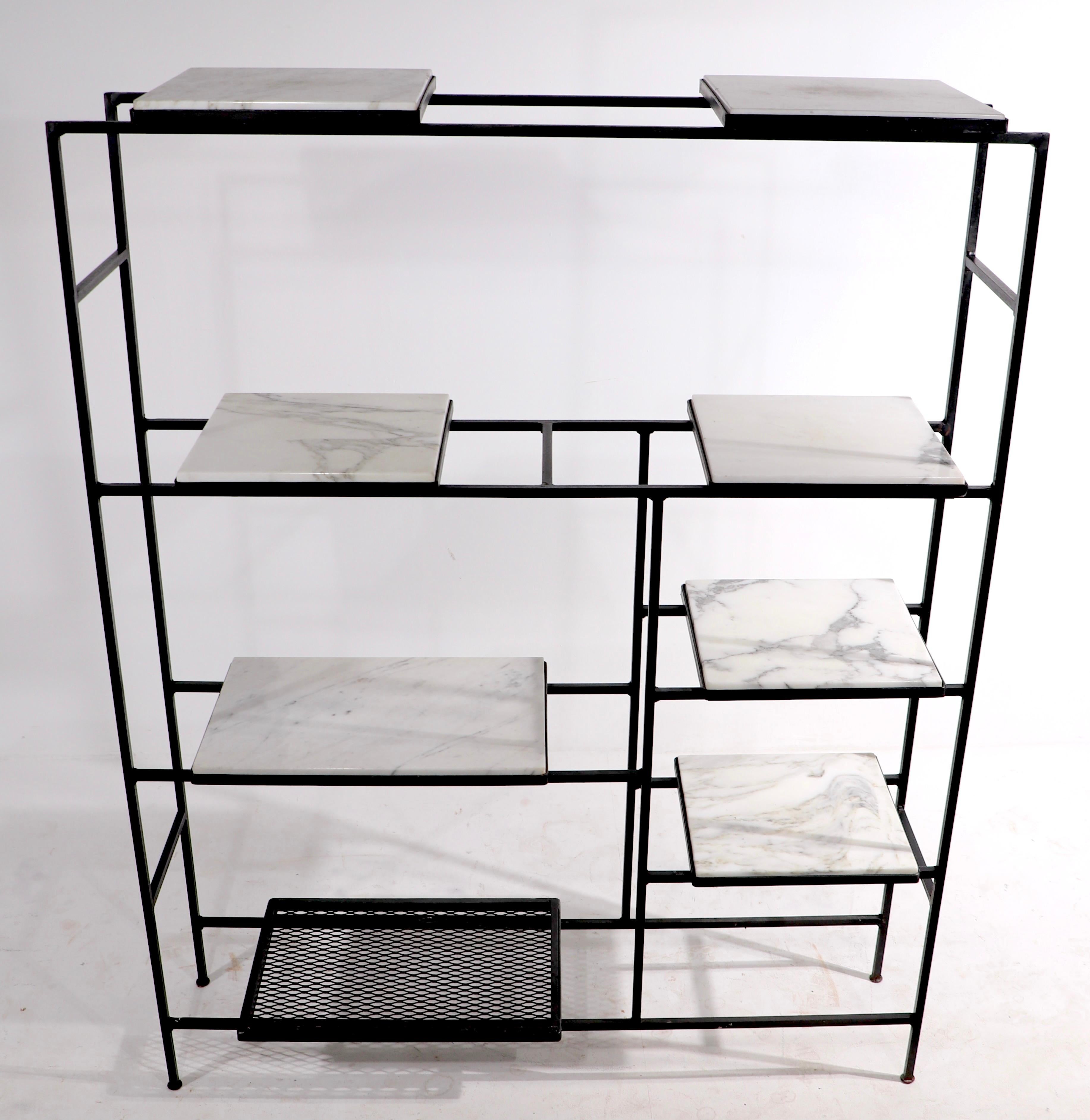 Iron and Marble Shelf with Adjustable Shelves Att. to Weinberg For Sale 3