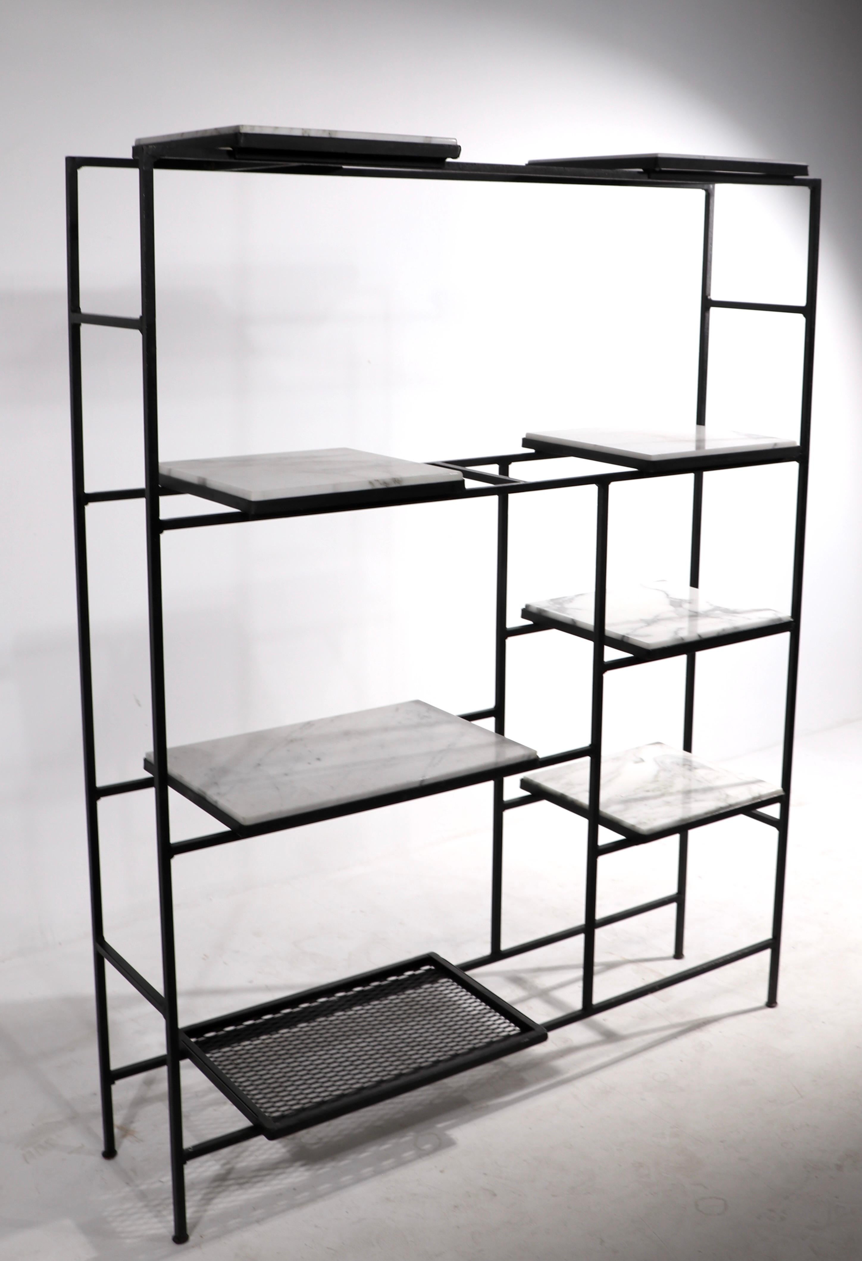 Iron and Marble Shelf with Adjustable Shelves Att. to Weinberg For Sale 4