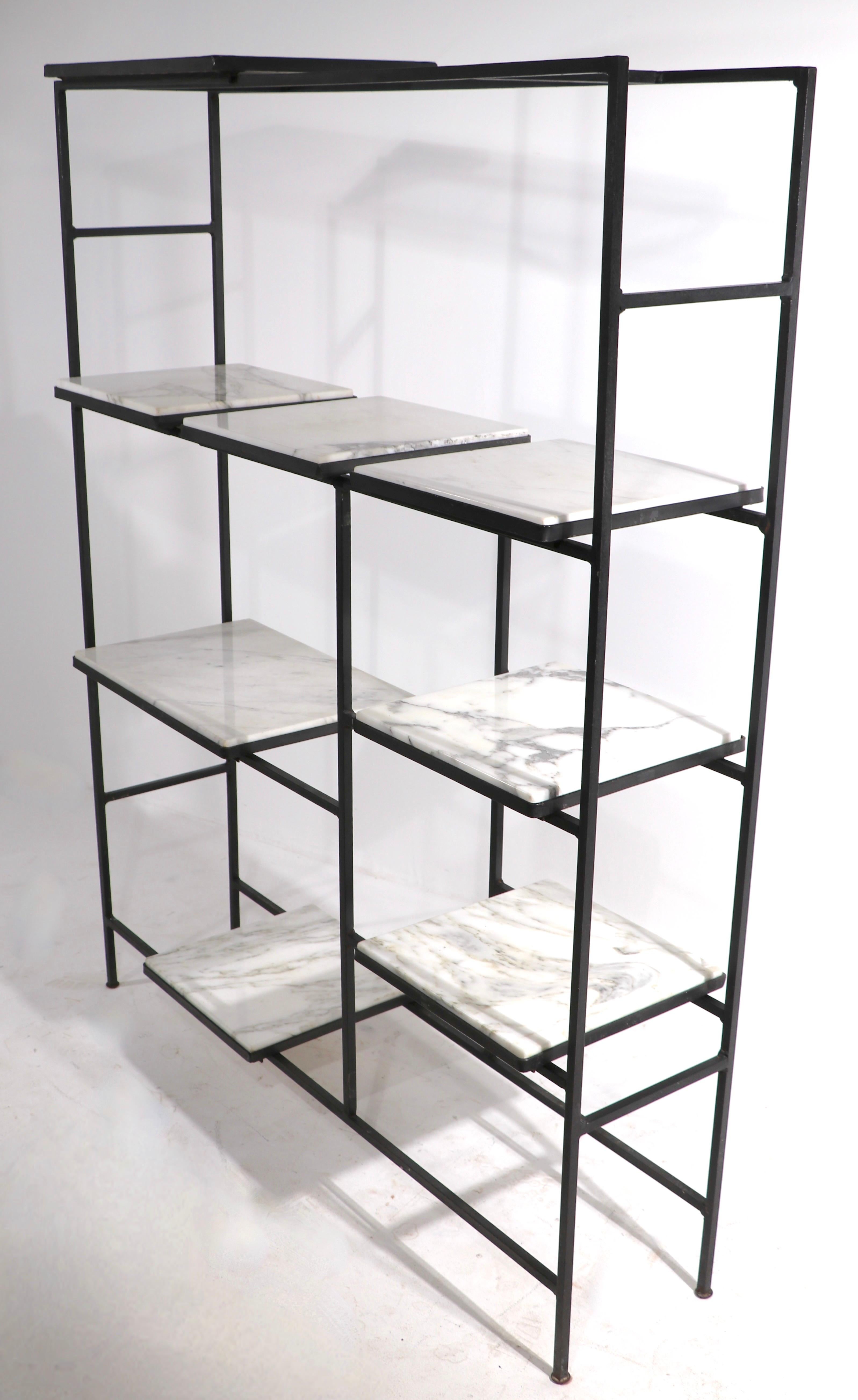 Iron and Marble Shelf with Adjustable Shelves Att. to Weinberg For Sale 5