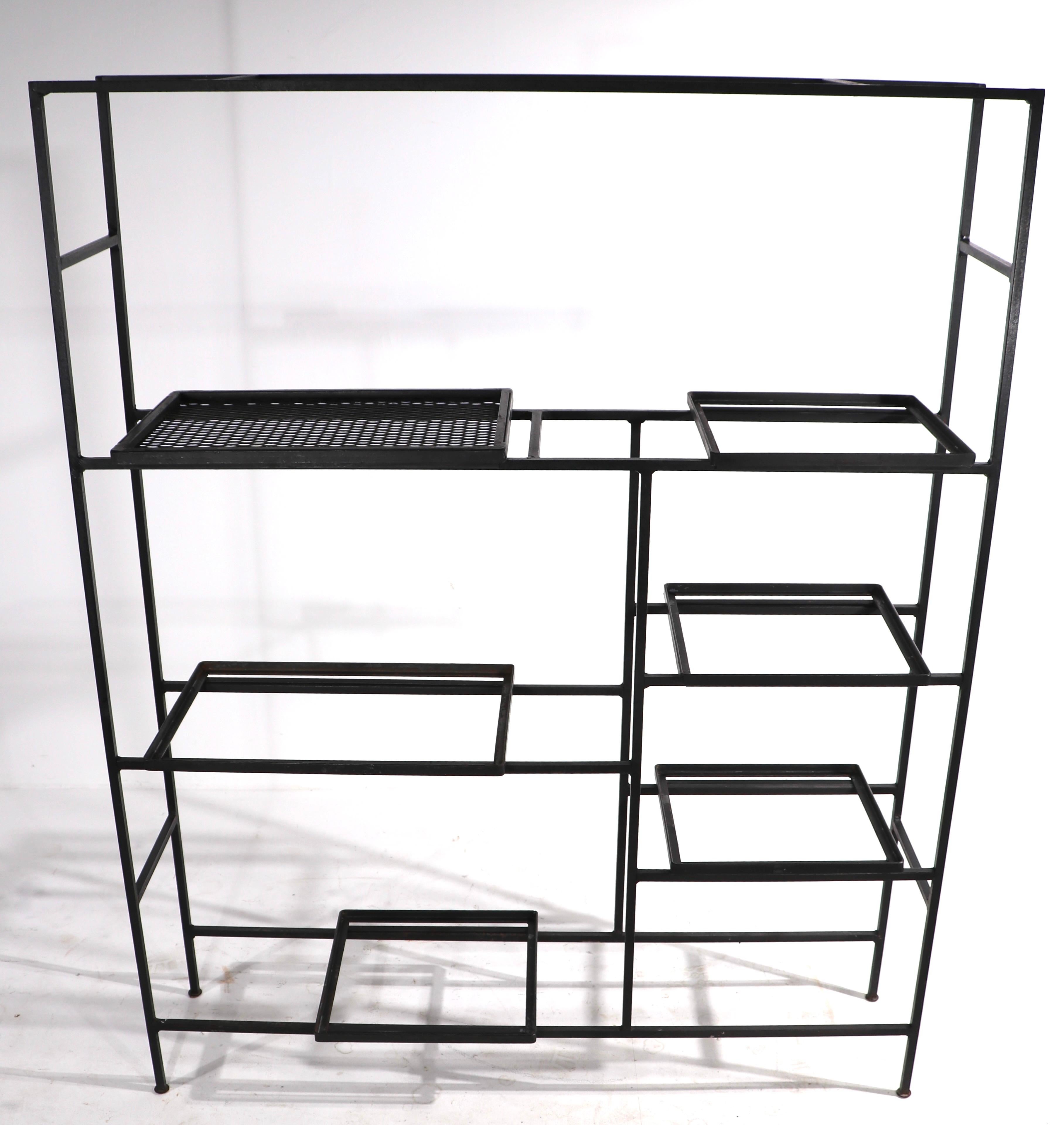Mid-Century Modern Iron and Marble Shelf with Adjustable Shelves Att. to Weinberg For Sale