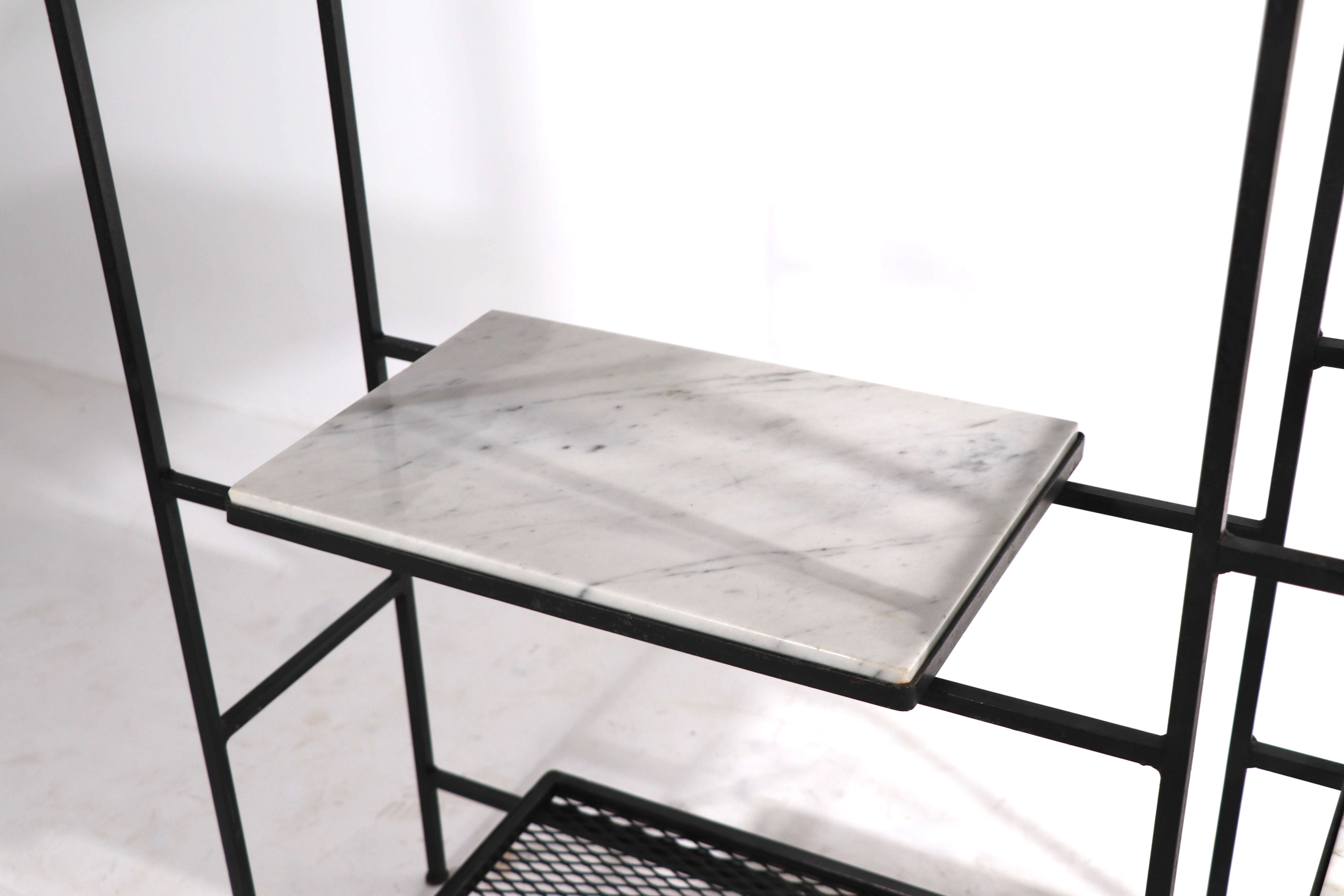 Iron and Marble Shelf with Adjustable Shelves Att. to Weinberg For Sale 1