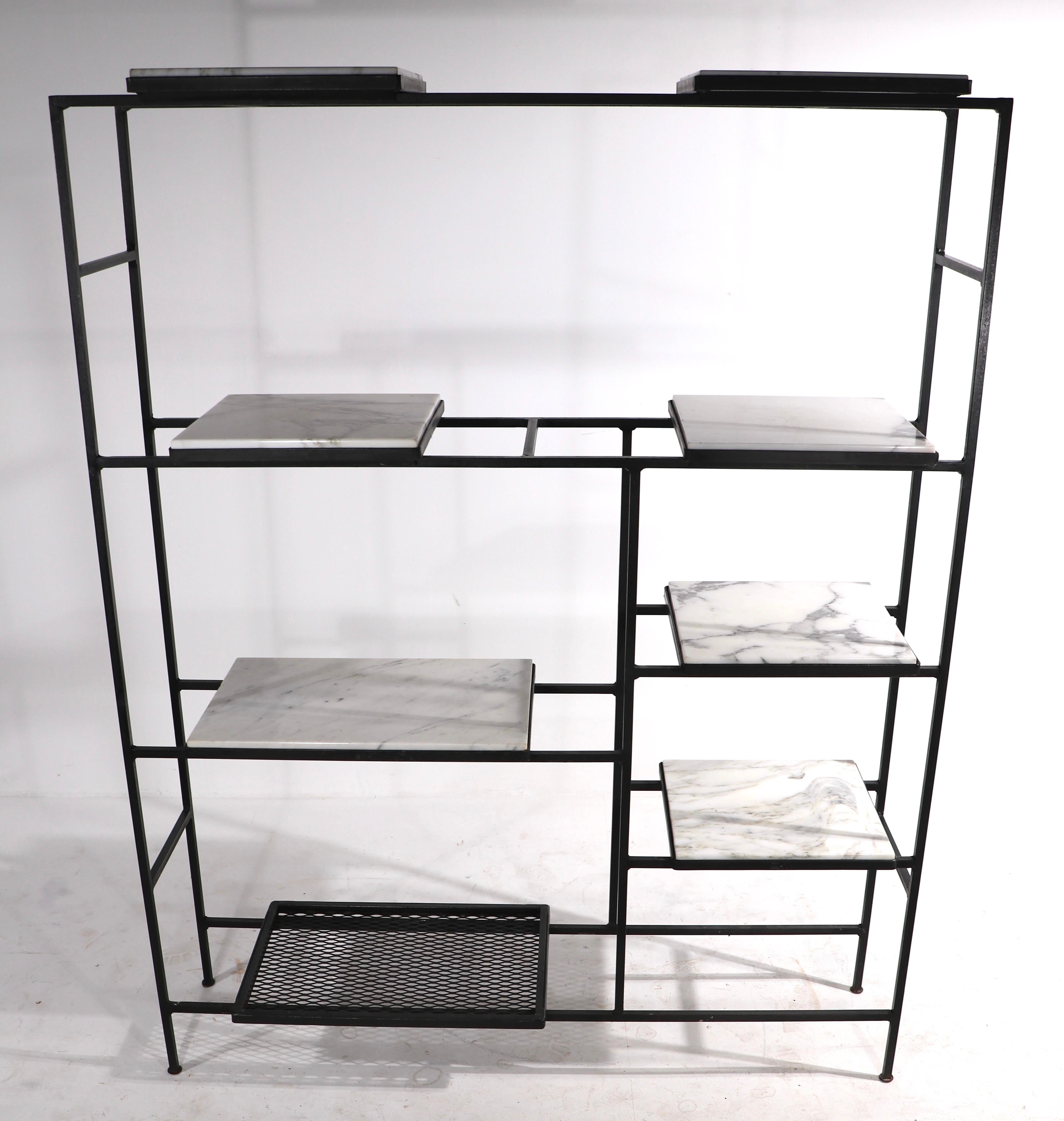 Iron and Marble Shelf with Adjustable Shelves Att. to Weinberg For Sale 2