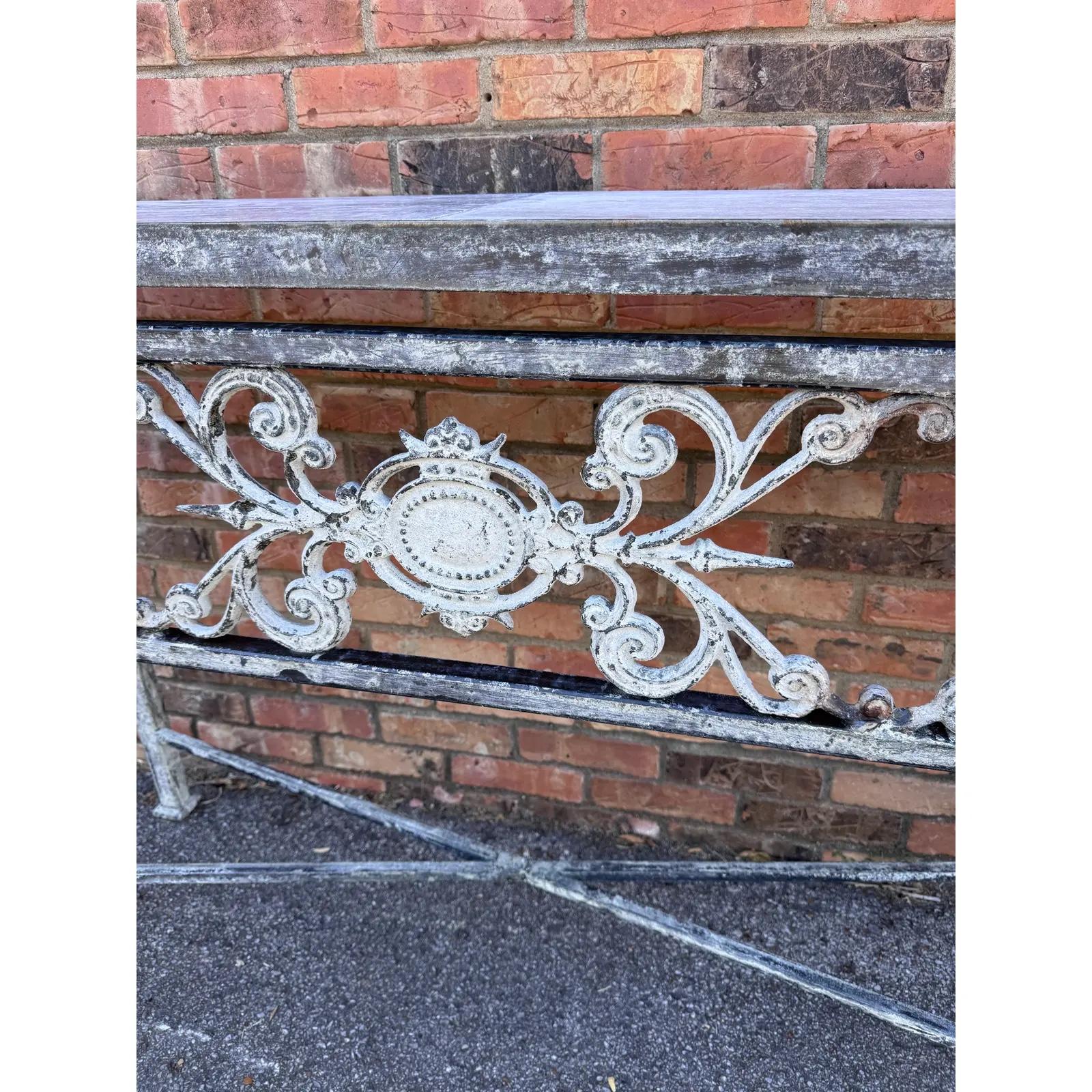 This is a lovely Local made iron console table with a beautiful aged zinc finish, it also features a marble top for maintenance free outdoor versatility. This table would allow for indoor patio or outdoor styling in your home. 

Dimensions
49ʺW ×