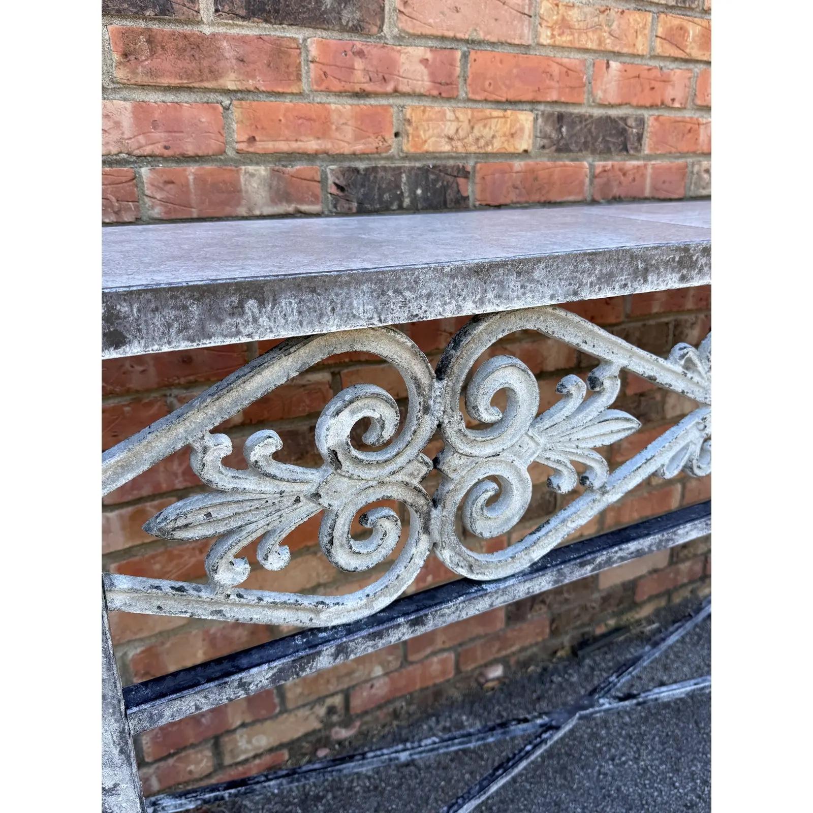 American Iron and Marble Small Console Table For Sale