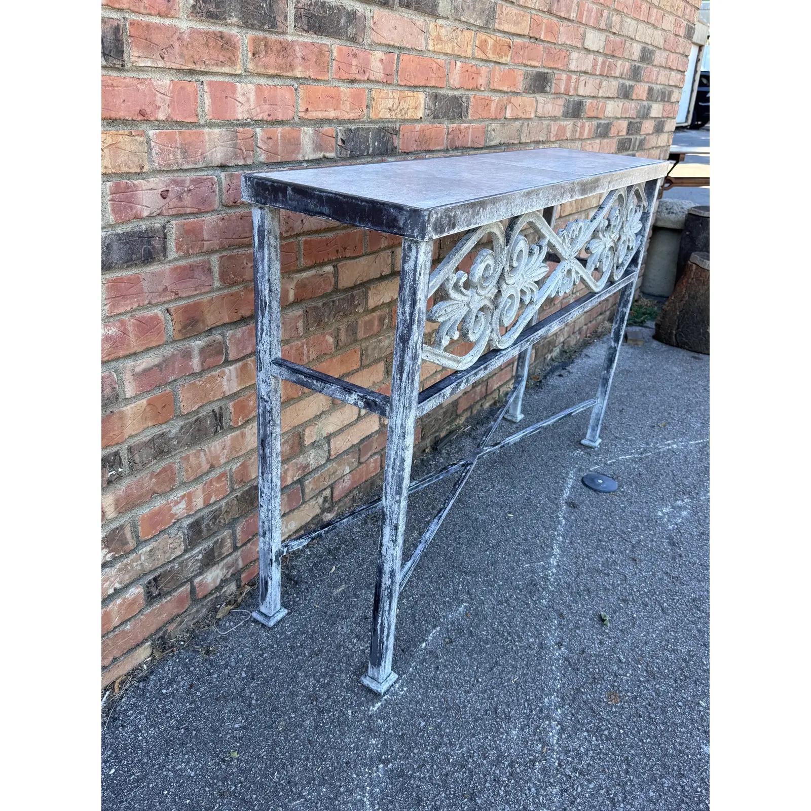 Contemporary Iron and Marble Small Console Table For Sale