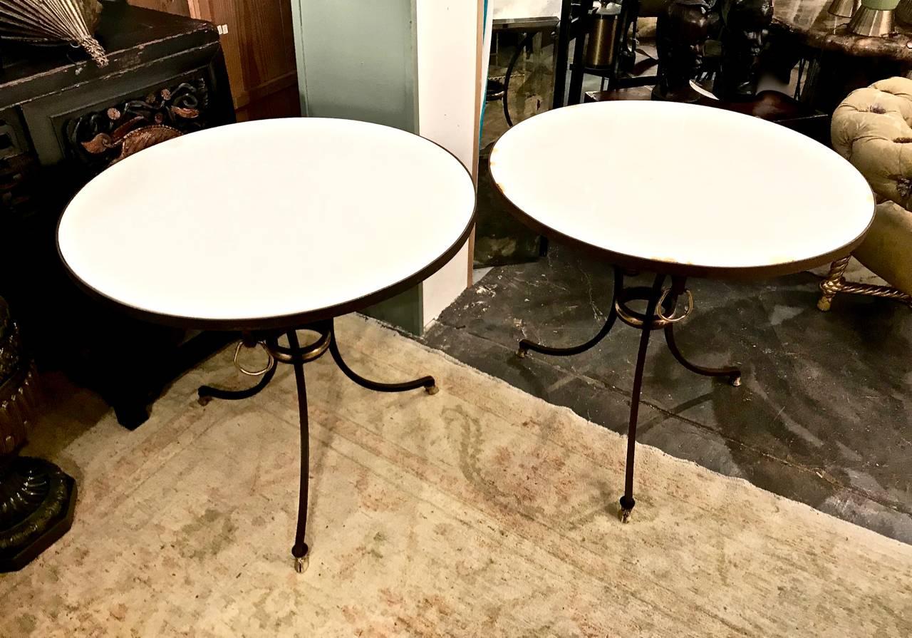 Neoclassical Iron and Marble-Top Gueridons or Side Tables, Pair