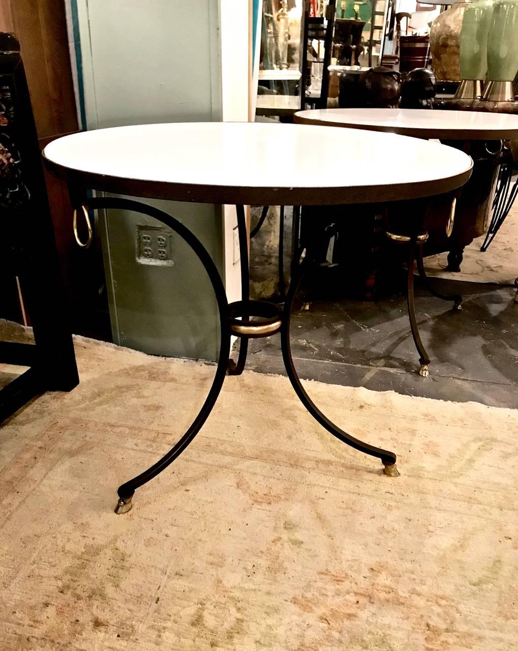 Iron and Marble-Top Gueridons or Side Tables, Pair 1