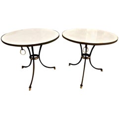 Iron and Marble-Top Gueridons or Side Tables, Pair