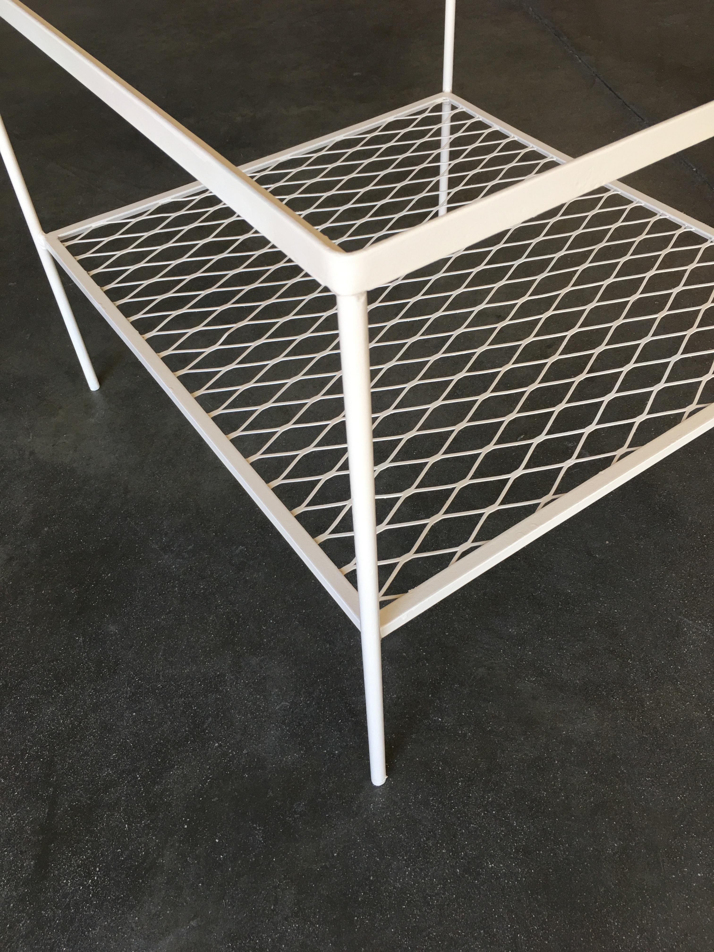 Mid-Century Modern Iron and Mesh Low Outdoor/Patio Cube Coffee Table with Glass Top by Woodard