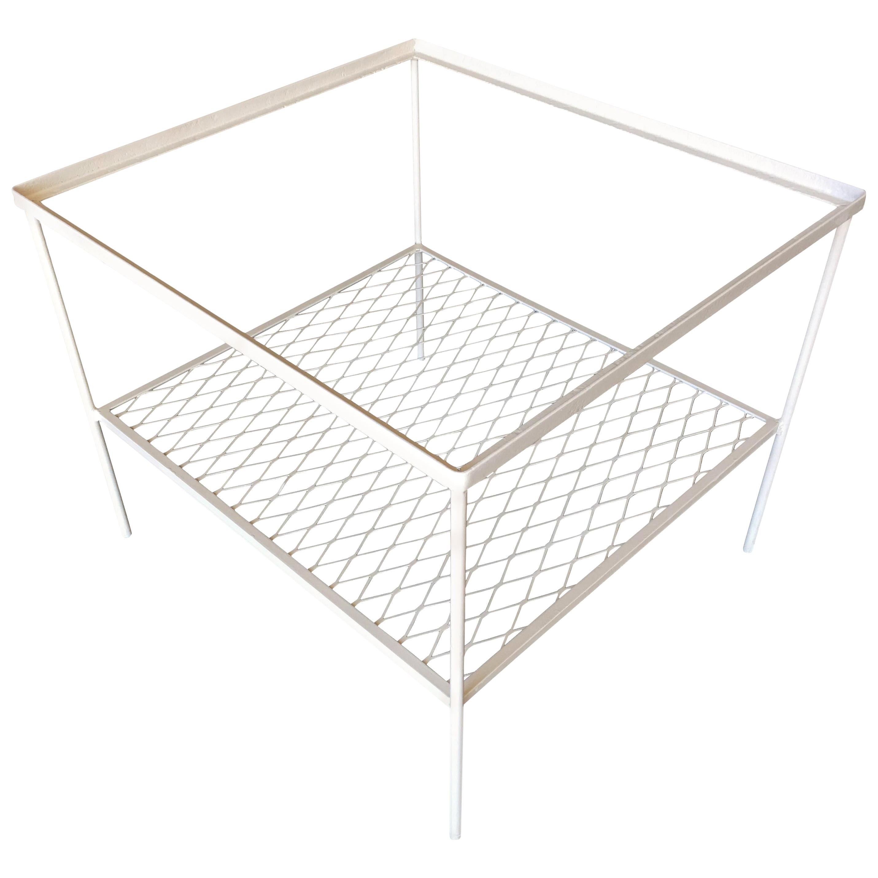 Iron and Mesh Low Outdoor/Patio Cube Coffee Table with Glass Top by Woodard