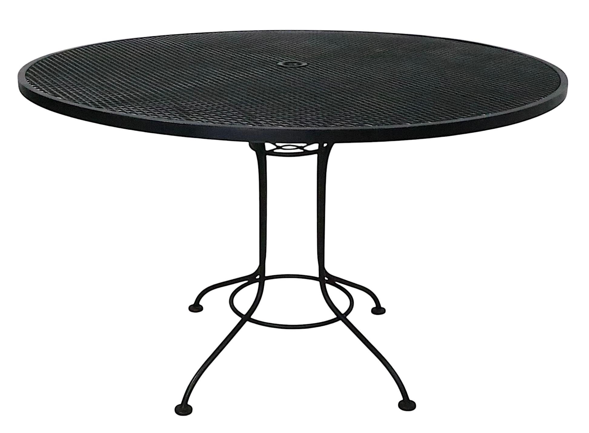 Iron and Metal Mesh Patio Poolside  Garden Dining  Table att. to Woodard For Sale 2