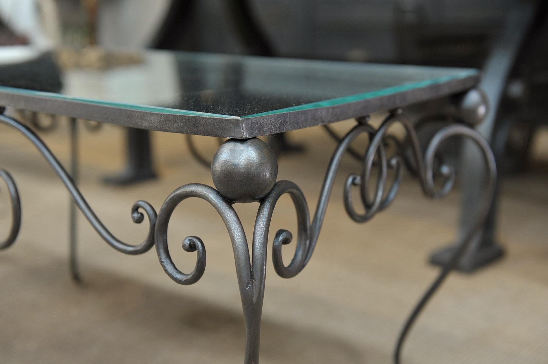 Iron and Mirror Top Coffee Table, circa 1940 For Sale 4