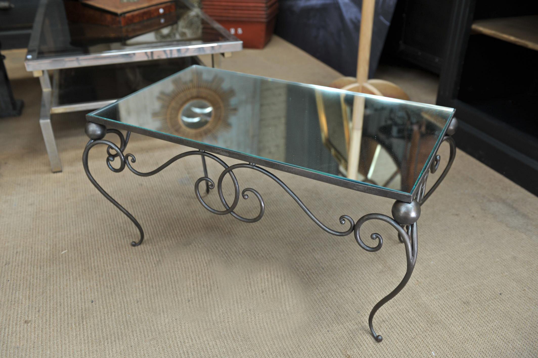 Iron and Mirror Top Coffee Table, circa 1940 For Sale 6